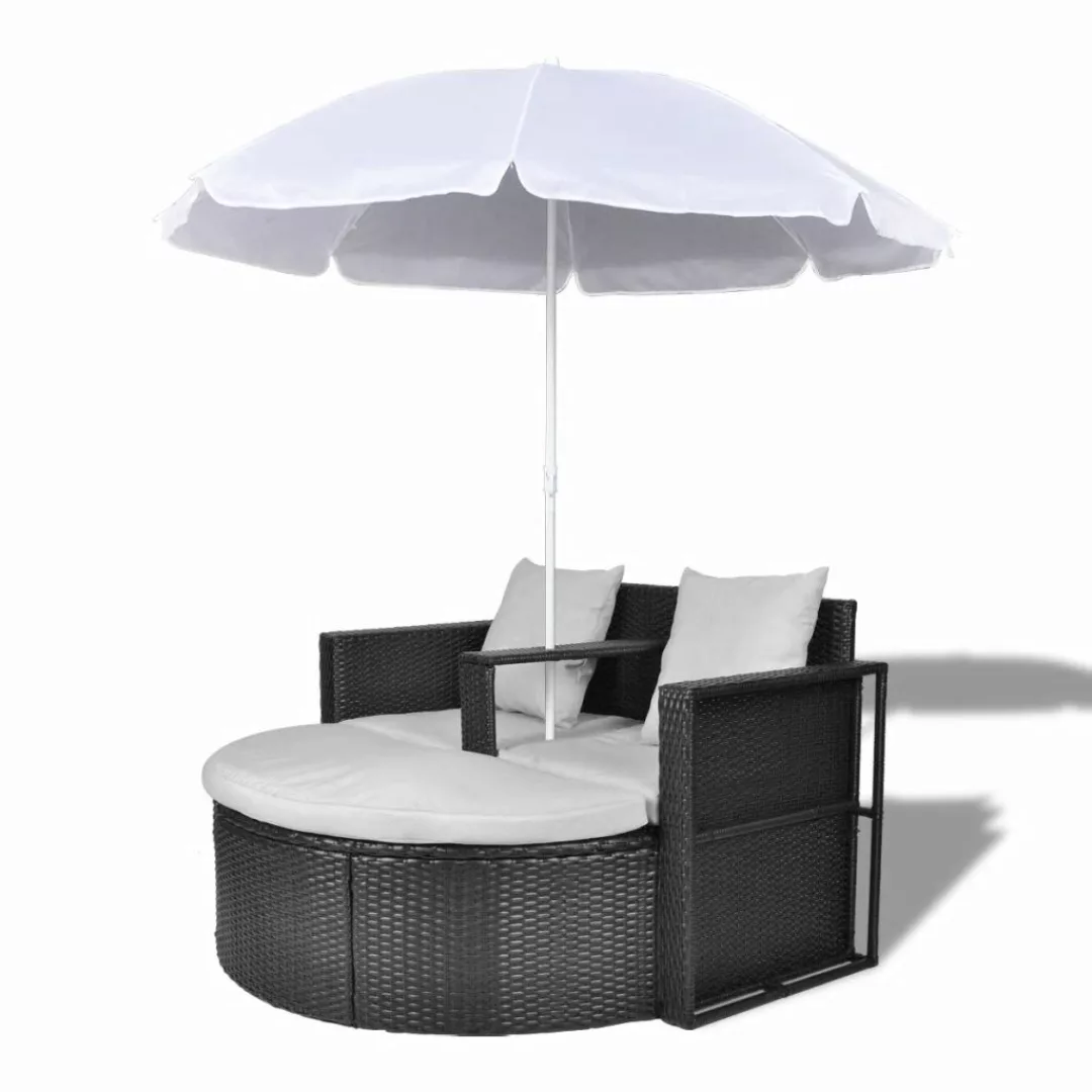 Gartenbett Mit Sonnenschirm Schwarz Poly Rattan günstig online kaufen