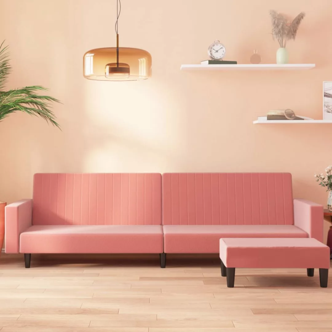 Schlafsofa 2-sitzer Mit Fußhocker Rosa Samt günstig online kaufen