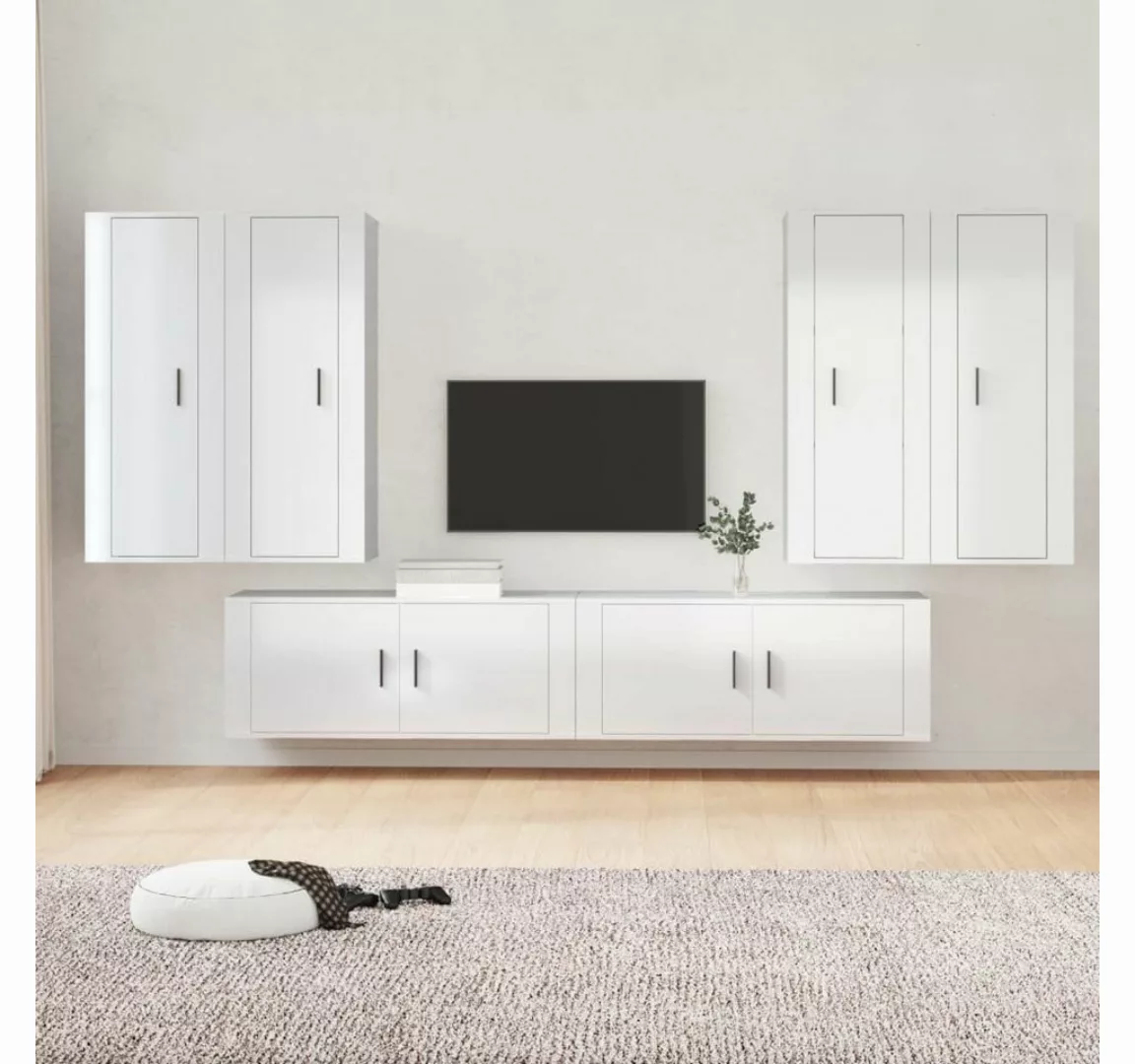 furnicato TV-Schrank 6-tlg. TV-Schrank-Set Hochglanz-Weiß Holzwerkstoff günstig online kaufen