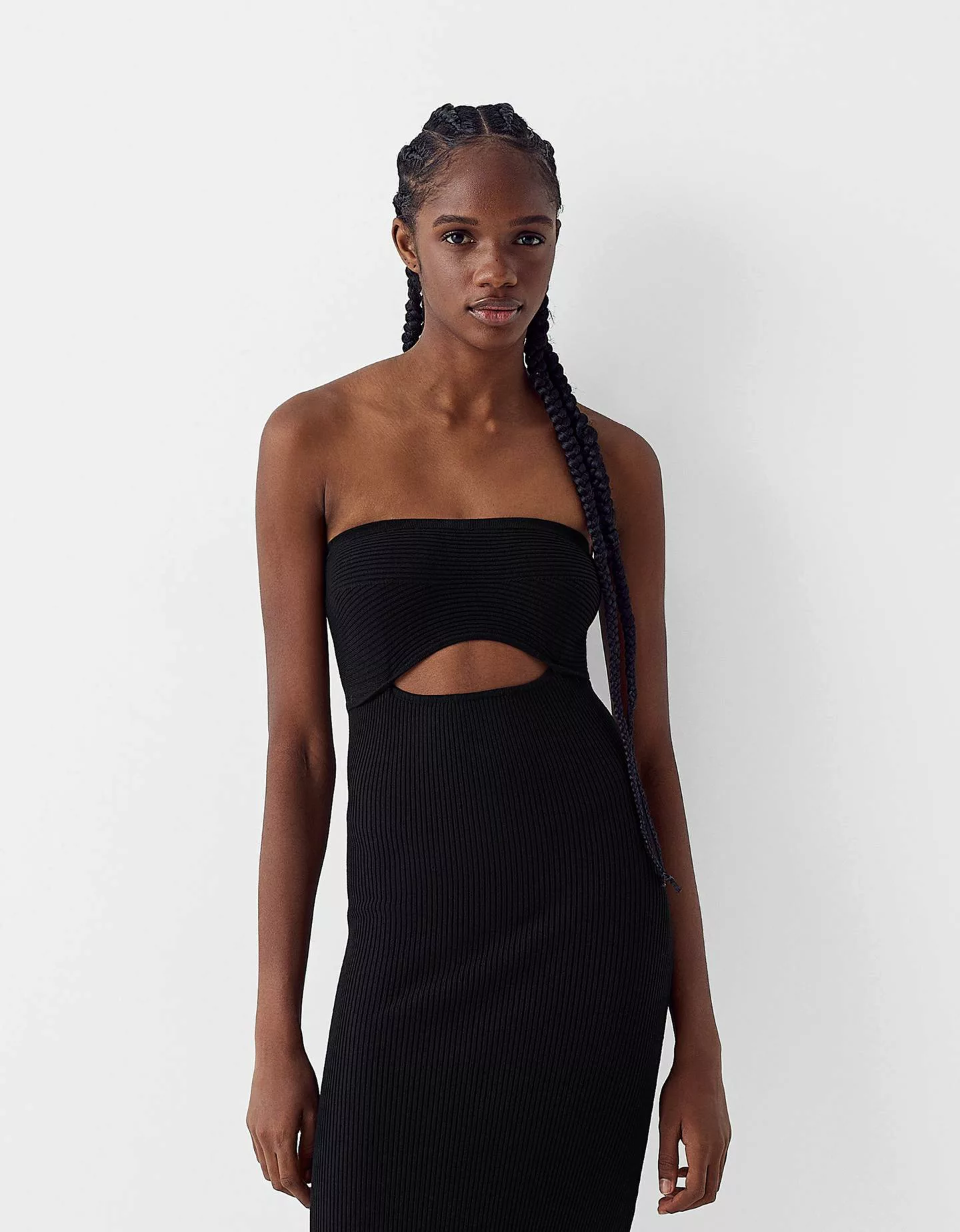 Bershka Midikleid Mit Cut-Outs Damen Xs Schwarz günstig online kaufen