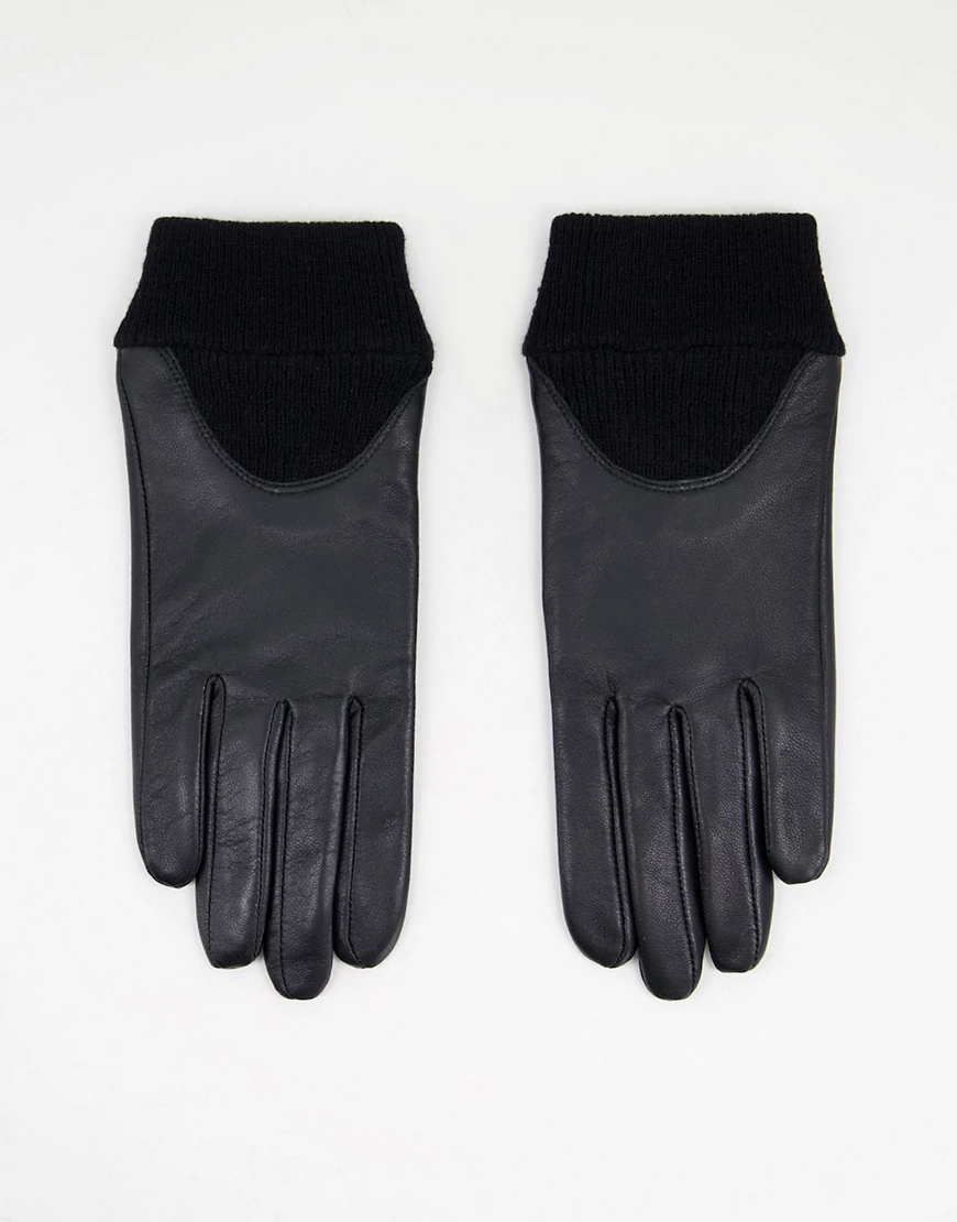 ASOS DESIGN – Touchscreen-Handschuhe aus Leder in Schwarz mit gerippten Bün günstig online kaufen