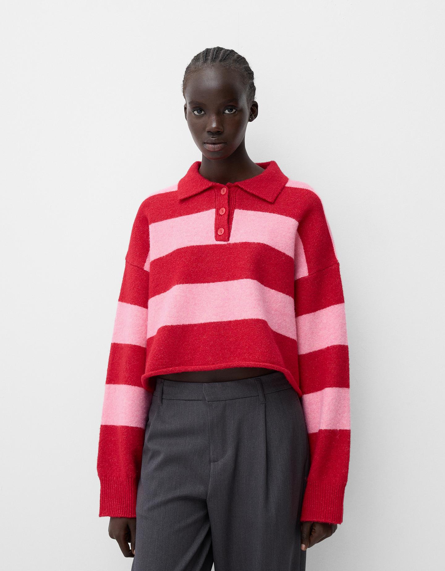 Bershka Pullover Mit Polokragen Damen M Rot günstig online kaufen