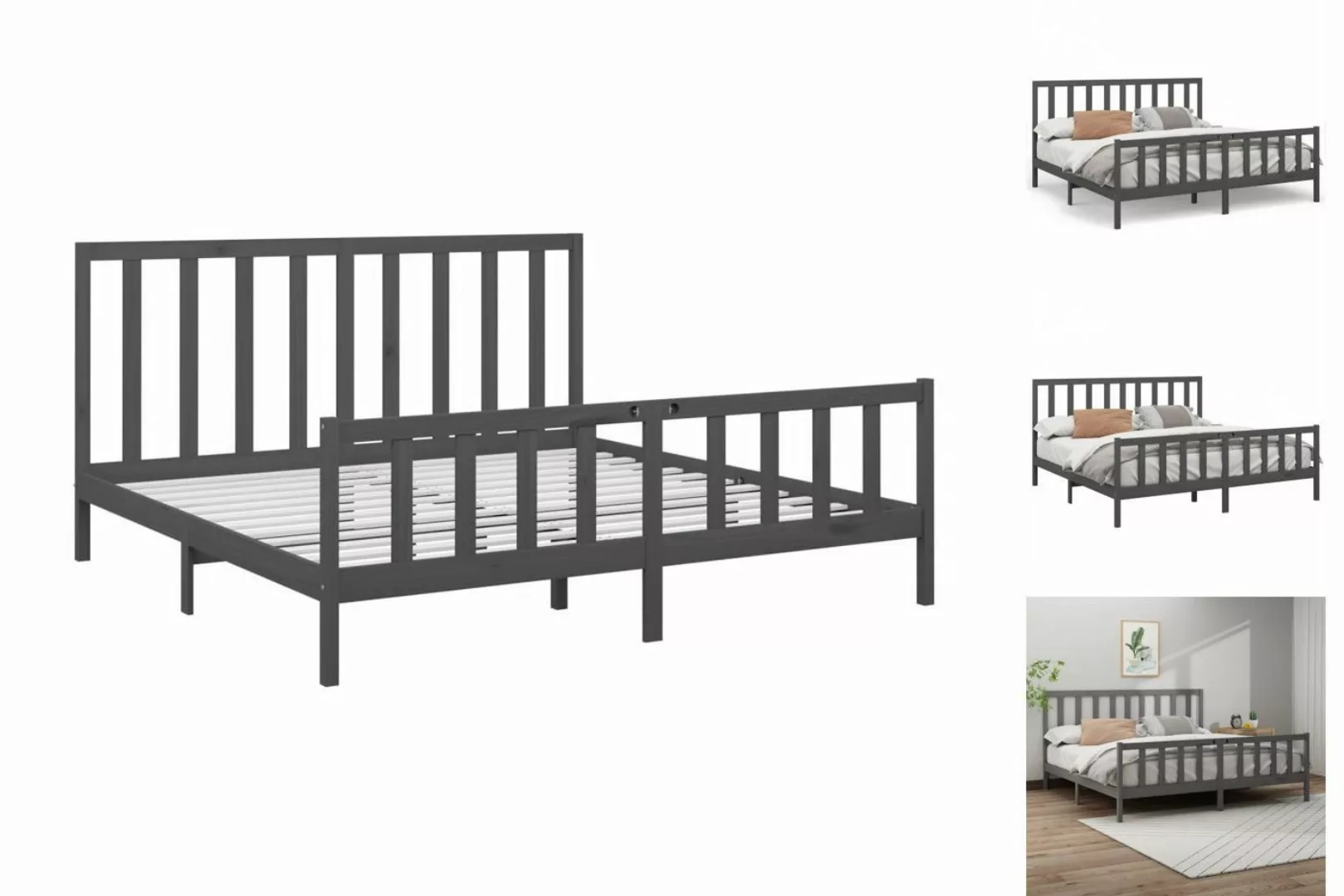 vidaXL Bettgestell Massivholzbett Grau Kiefer 200x200 cm Bett Bettgestell D günstig online kaufen