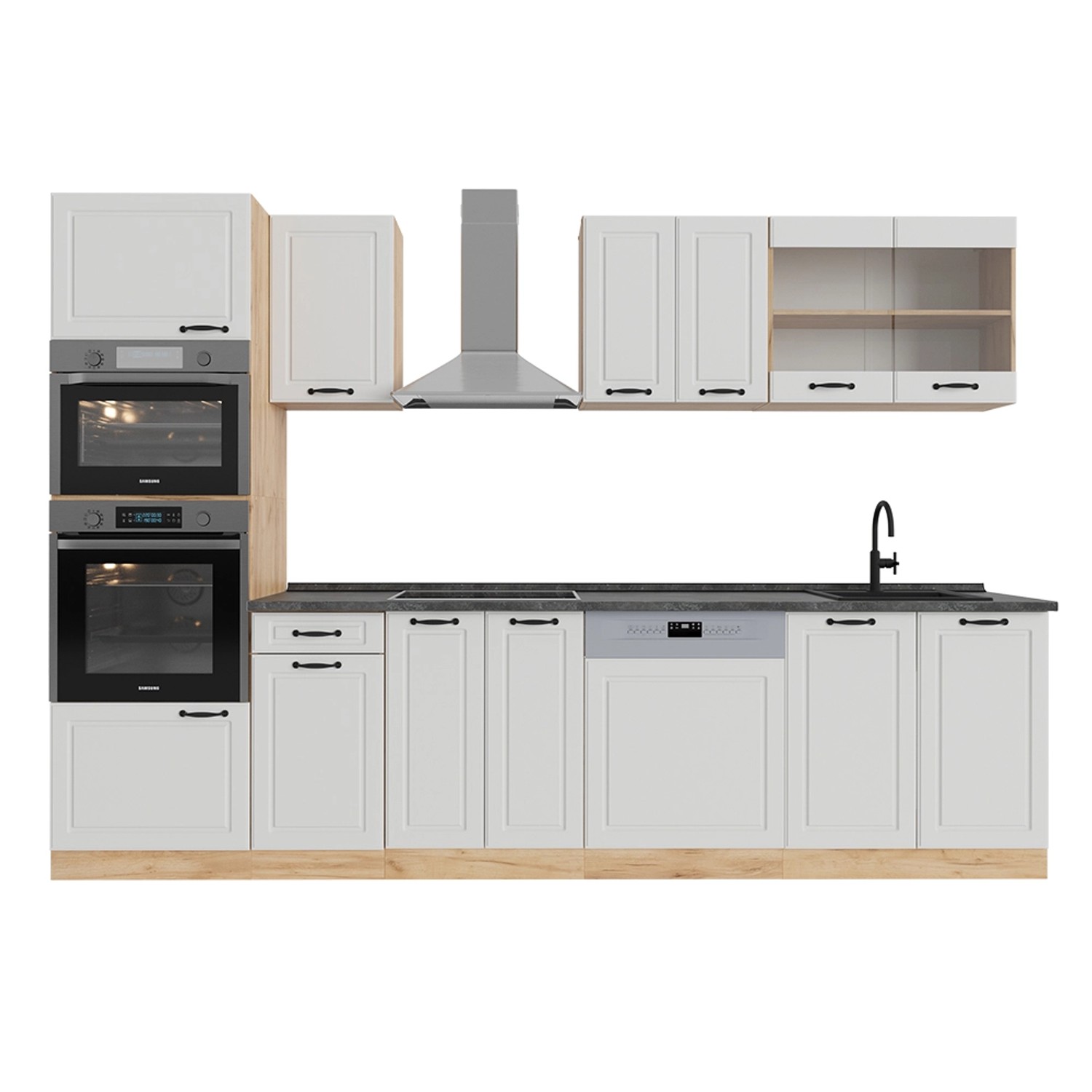 Vicco Küchenzeile R-Line, Weiß Landhaus/Goldkraft Eiche, günstig online kaufen