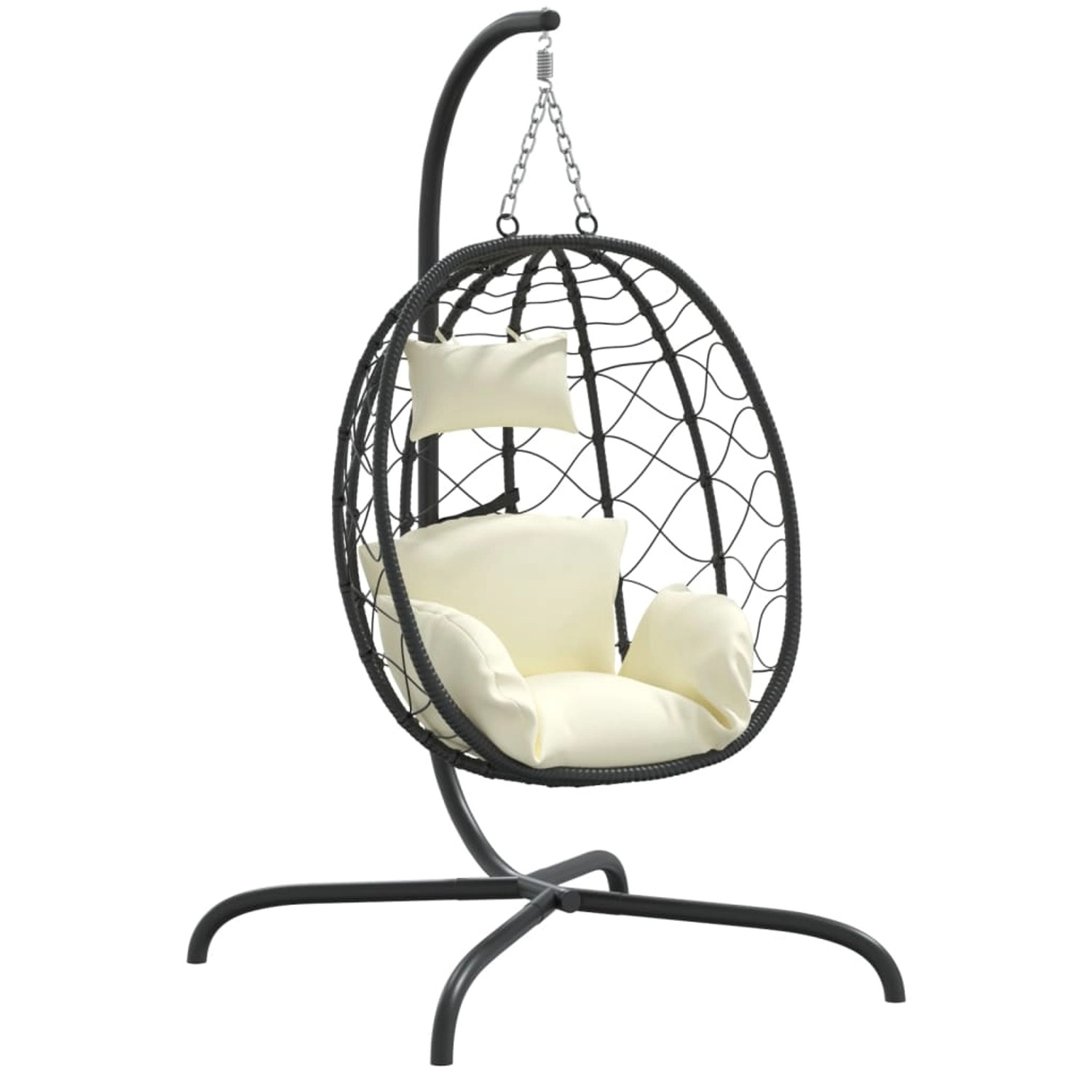 vidaXL Hängesessel Ei mit Kissen Cremeweiß Poly Rattan & Stahl 1629490 günstig online kaufen