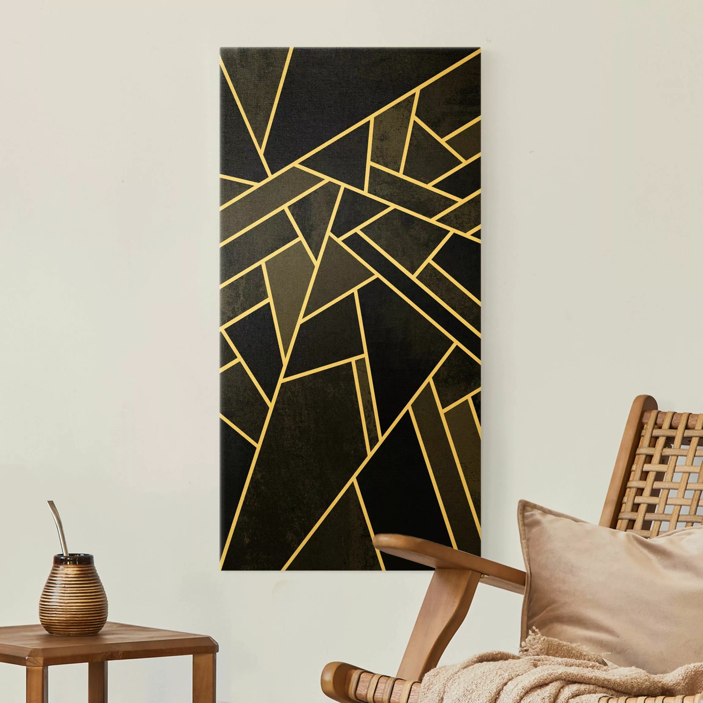 Leinwandbild Gold Goldene Geometrie - Schwarze Dreiecke günstig online kaufen