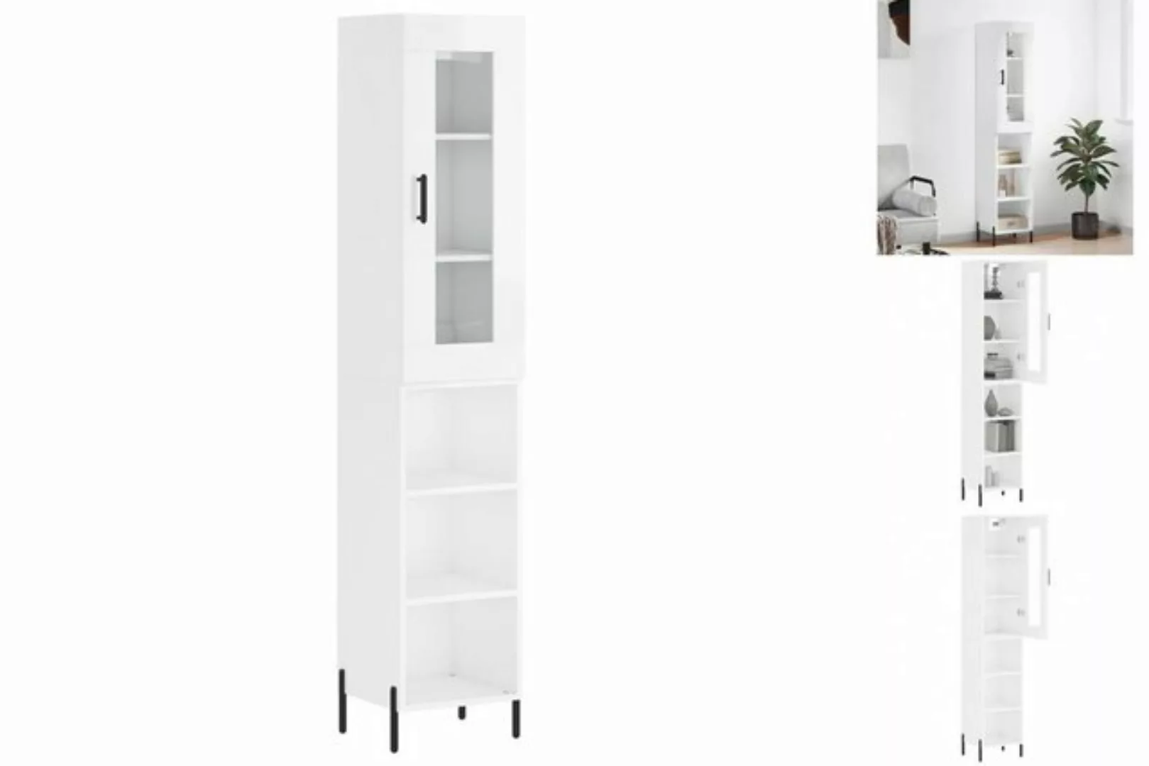 vidaXL Vitrine Highboard Hochglanz-Weiß 34,5x34x180 cm Spanplatte Glas Vitr günstig online kaufen