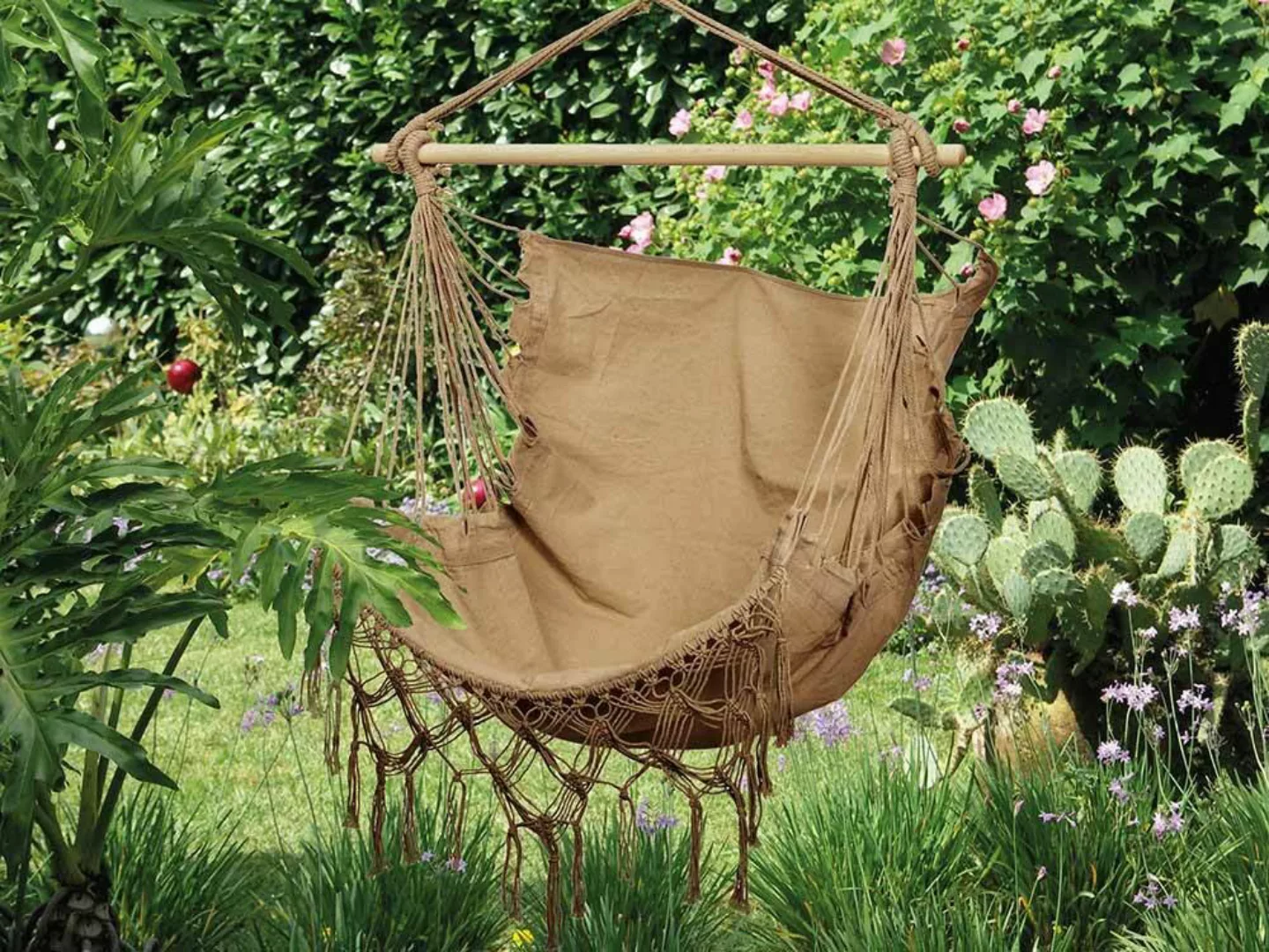 Hängesessel Ibiza Fransen Hängestuhl Natur Camel Boho Style Hippie Outdoor günstig online kaufen