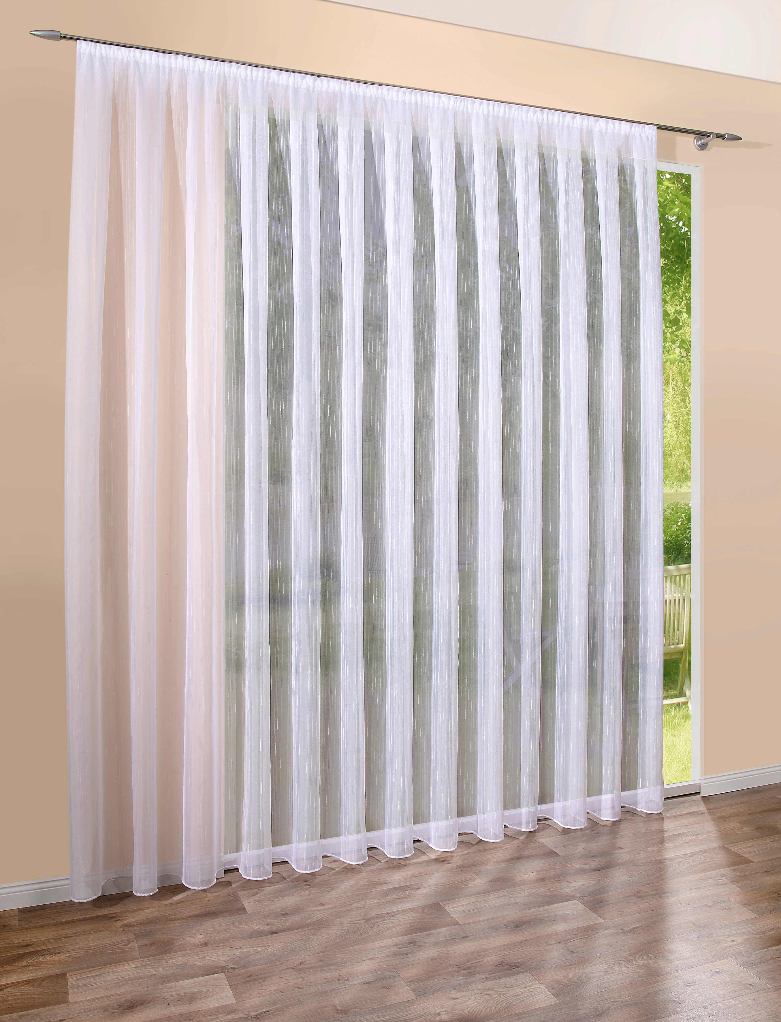 DecoHome24 Gardine Voile Streifen Weiß, Kräuselband günstig online kaufen