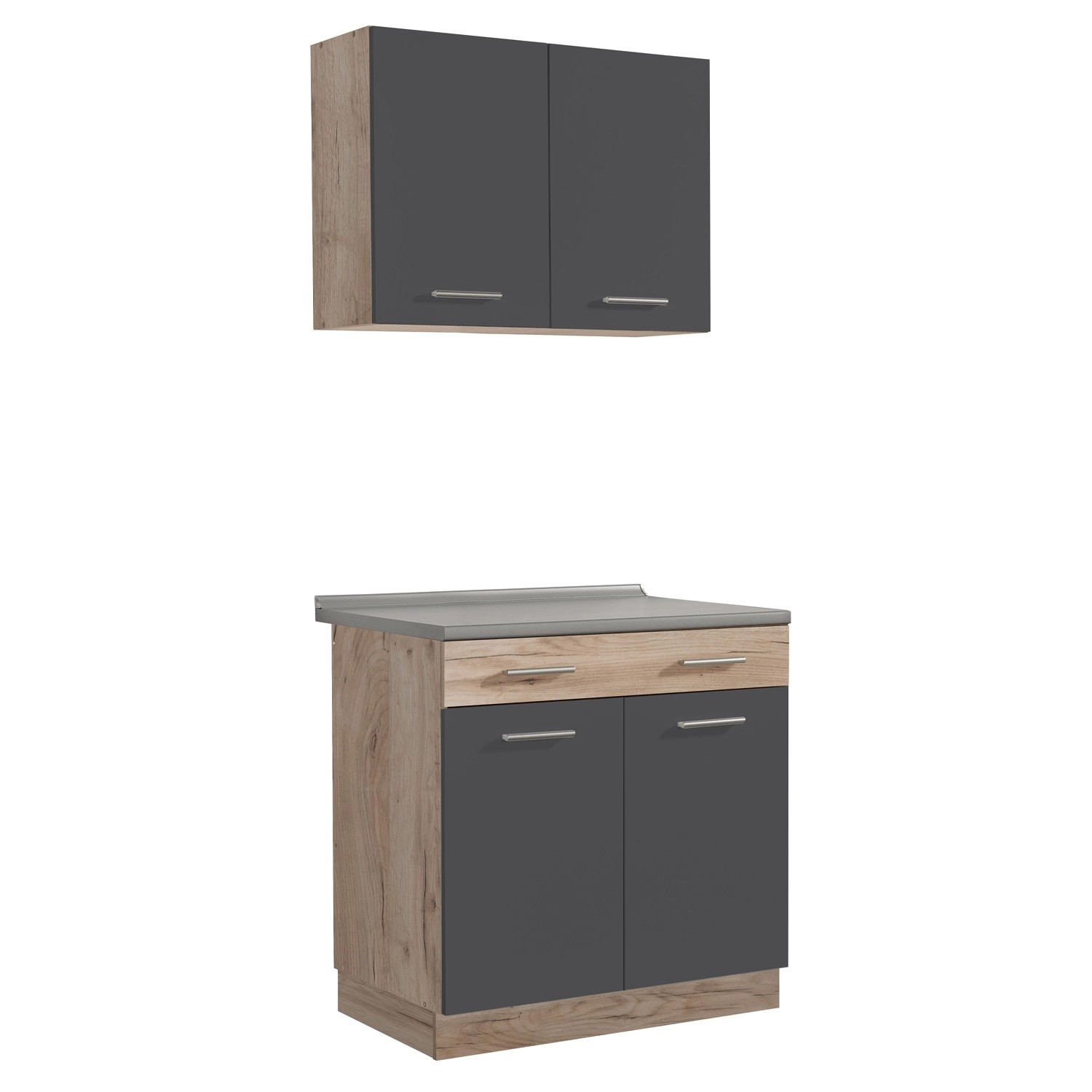Homestyle4u Küchenzeile 80x207x60 in Grau 2361 günstig online kaufen