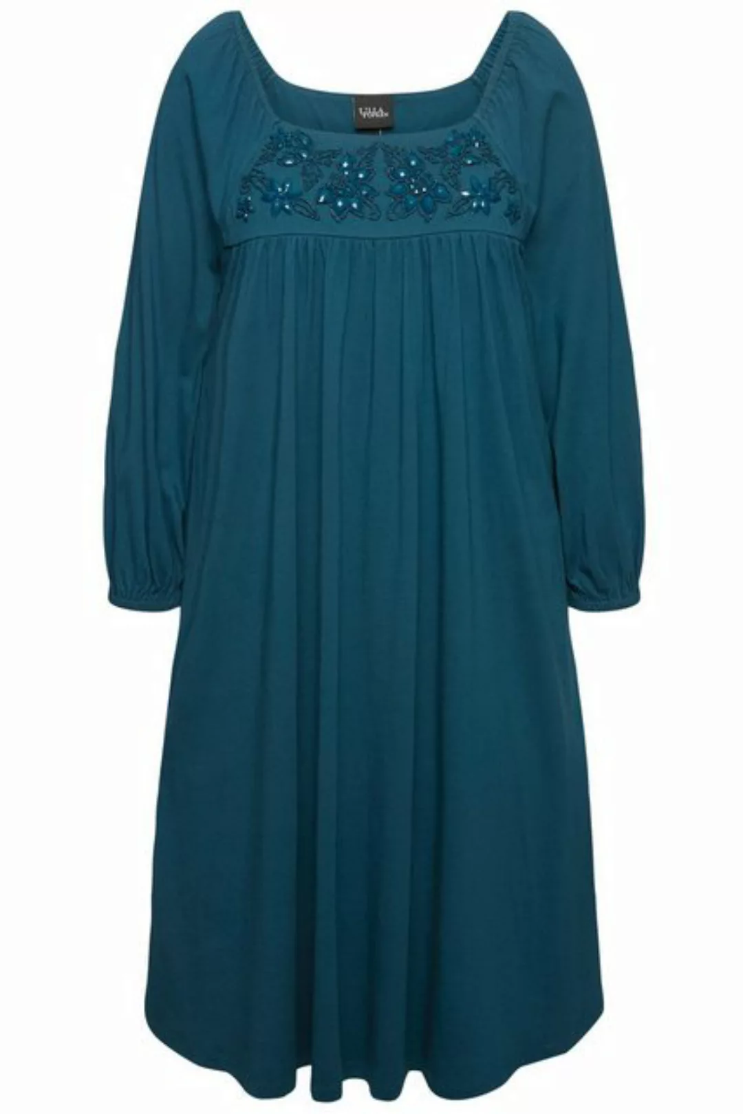 Ulla Popken Sommerkleid Tunika-Kleid Ziersteine Carree-Ausschnitt Langarm günstig online kaufen