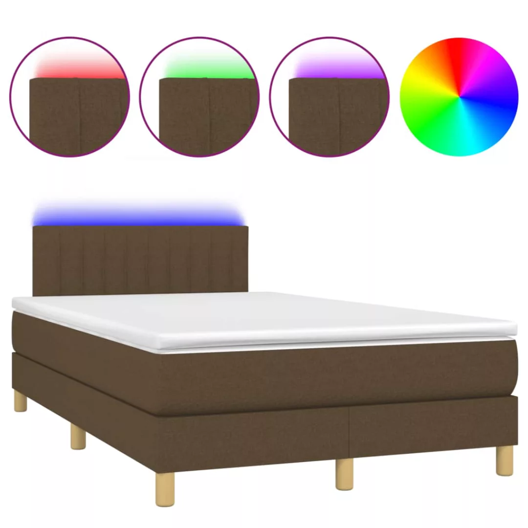 Vidaxl Boxspringbett Mit Matratze & Led Dunkelbraun 120x200 Cm Stoff günstig online kaufen