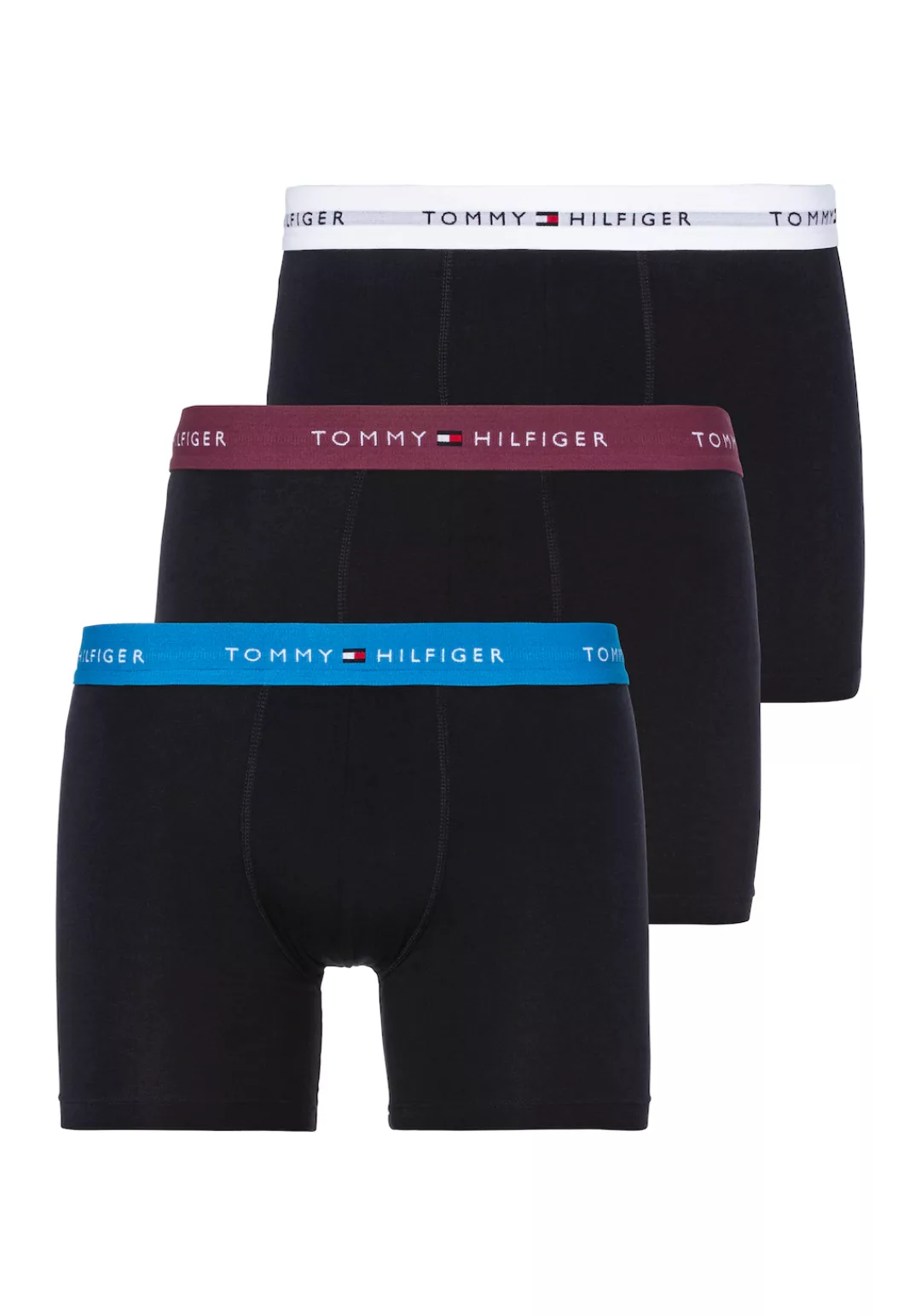 Tommy Hilfiger 3-er Set Trunks Blau mit verschiedenfarbigem Webbund günstig online kaufen