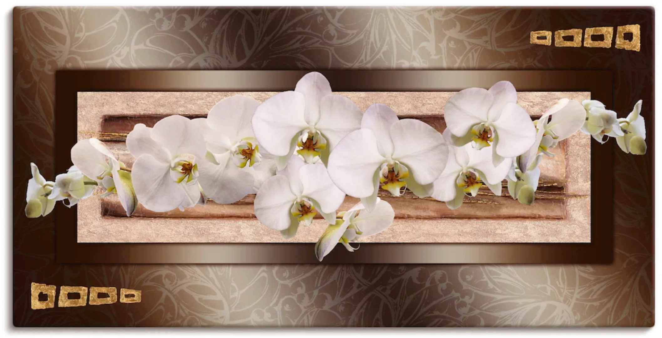 Artland Leinwandbild "Weiße Orchideen mit goldenen Vierecken", Blumen, (1 S günstig online kaufen