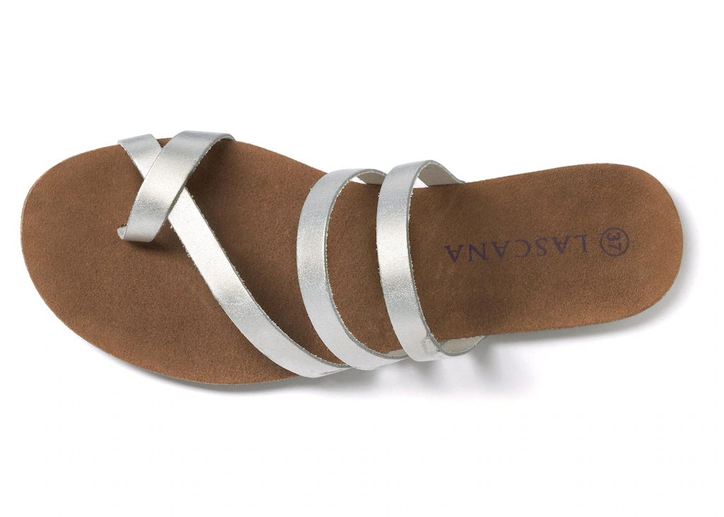 LASCANA Zehentrenner, Sandale, Pantolette aus Leder im Metallic-Look günstig online kaufen