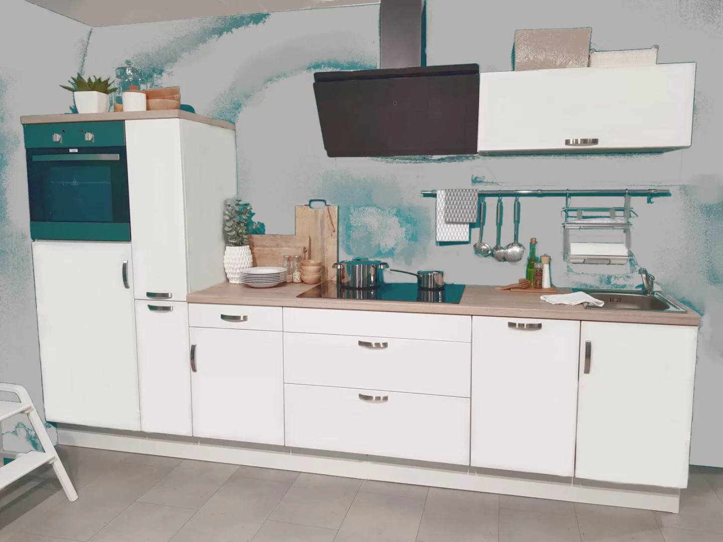 Einbauküche MANKASOLAR 10 Weiß - Schränke montiert/ Küchenzeile 320 cm mit günstig online kaufen