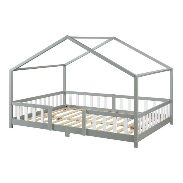 en.casa Kinderbett, »Treviolo« Haus-Optik mit Rausfallschutz 140x200 cm Hel günstig online kaufen