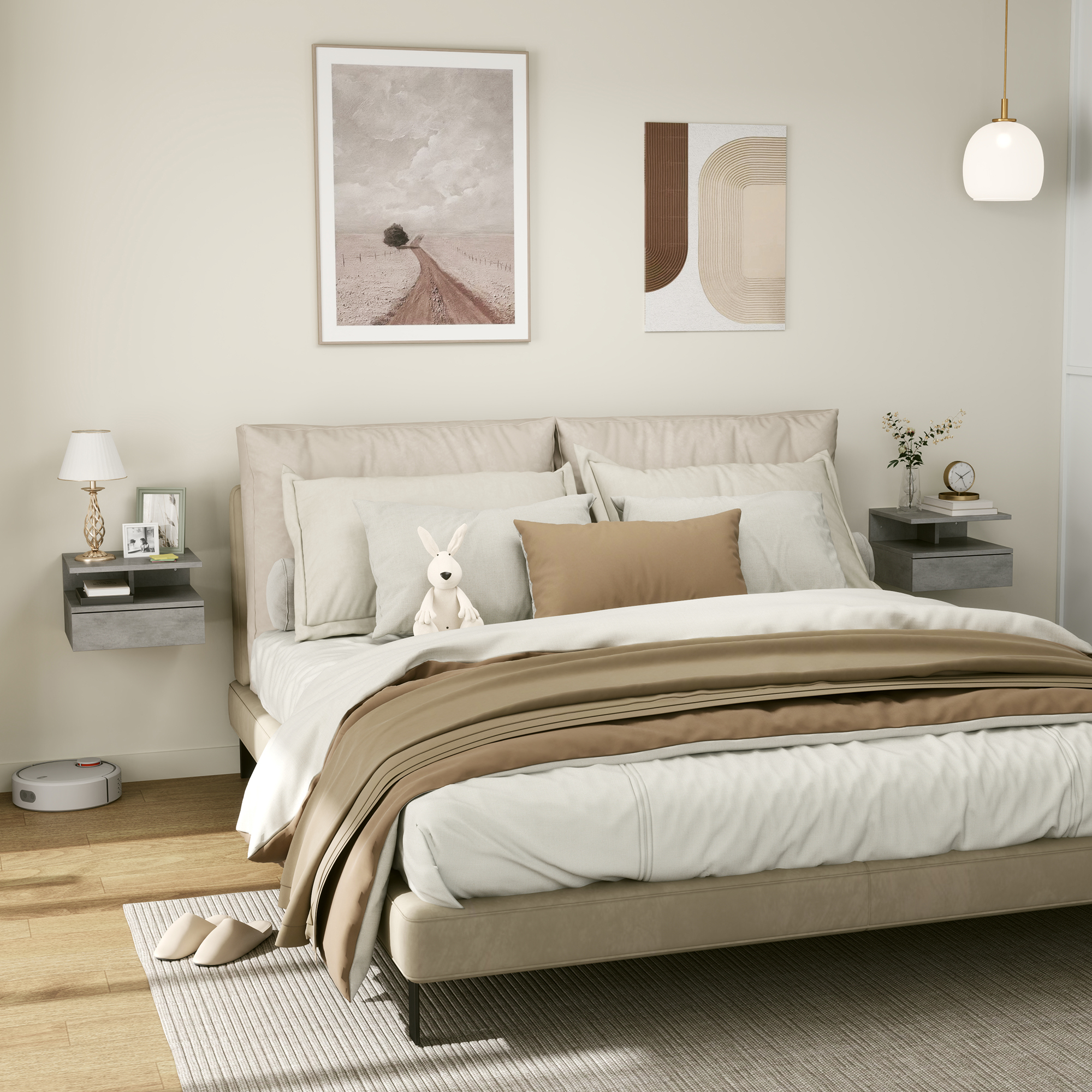 HOMCOM Set mit 2 Modernen Hängenden Nachttischen für Schlafzimmer, Nachttis günstig online kaufen