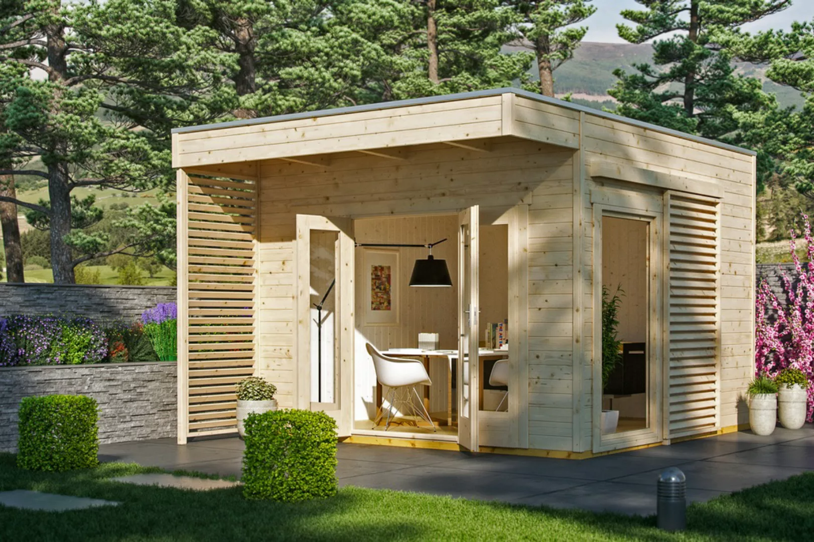 Skan Holz Holz-Gartenhaus Tokio Natur 340 cm x 340 cm günstig online kaufen