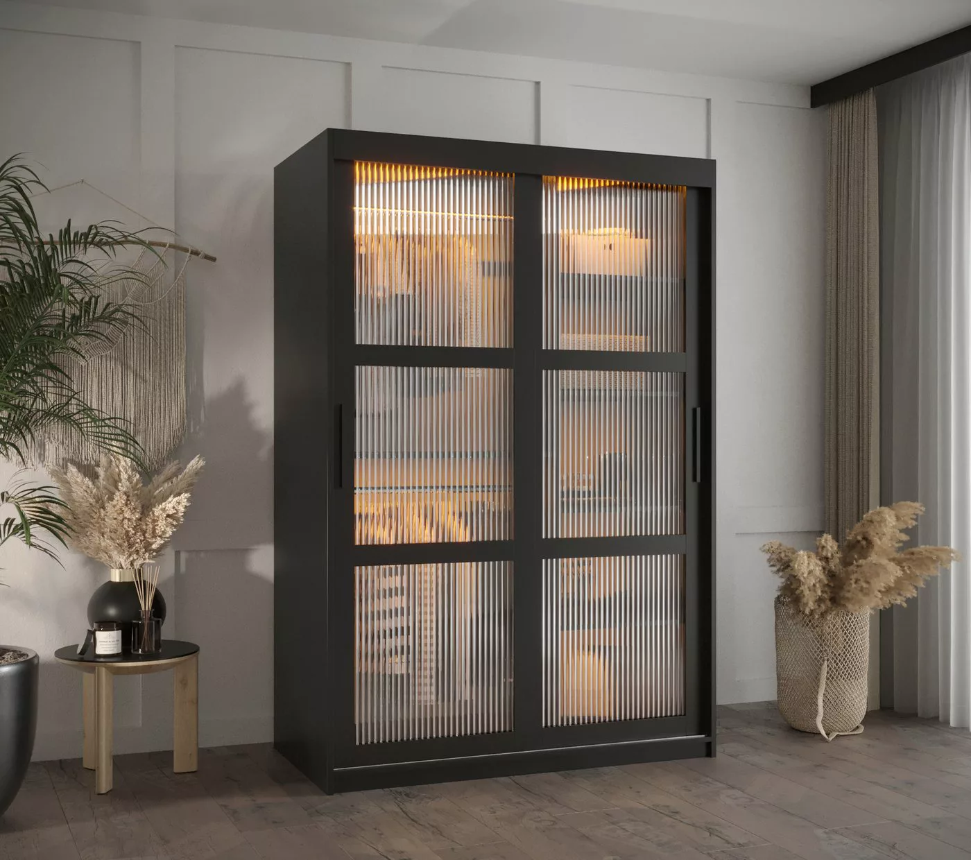 Beautysofa Kleiderschrank Modische moderne Garderobe mit Verglasungen FLORE günstig online kaufen