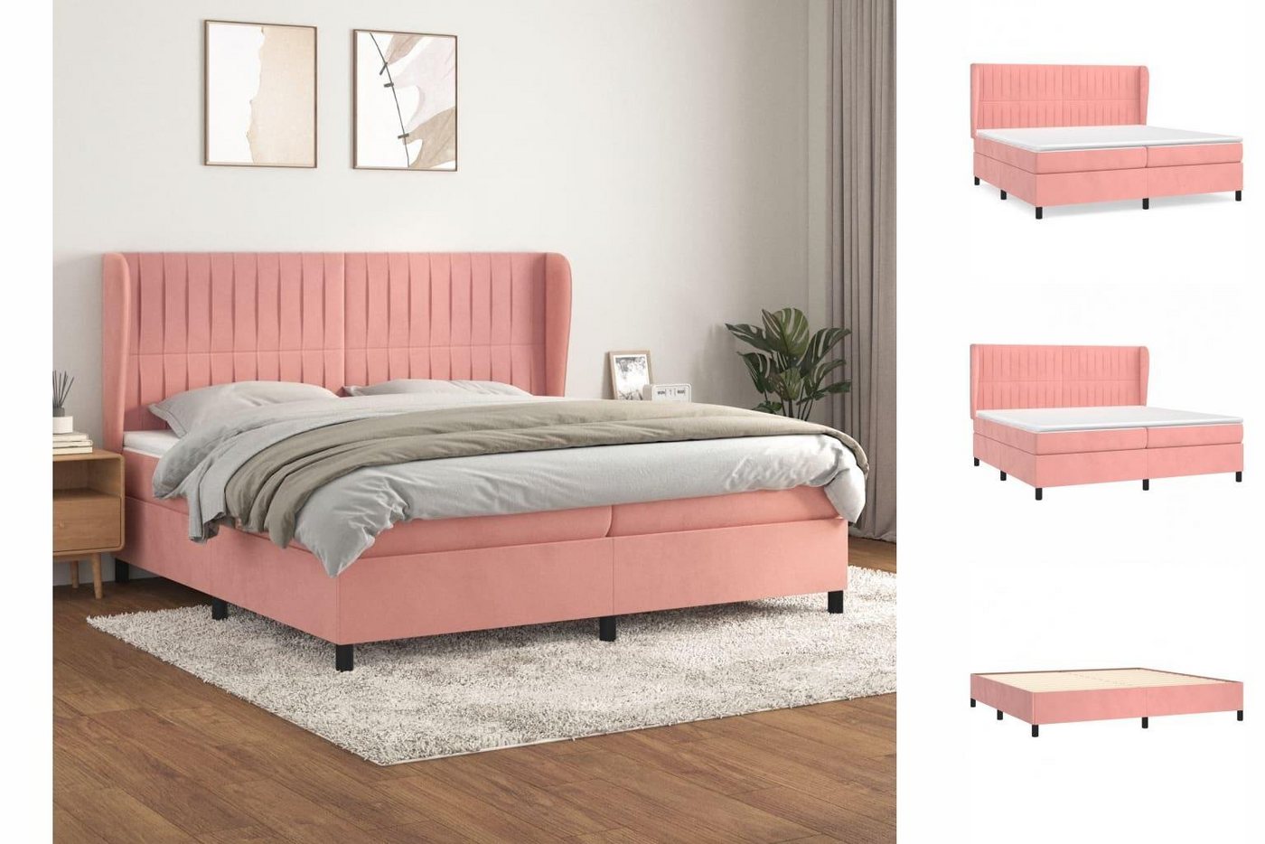 vidaXL Boxspringbett Boxspringbett mit Matratze Rosa 200x200 cm Samt Bett B günstig online kaufen