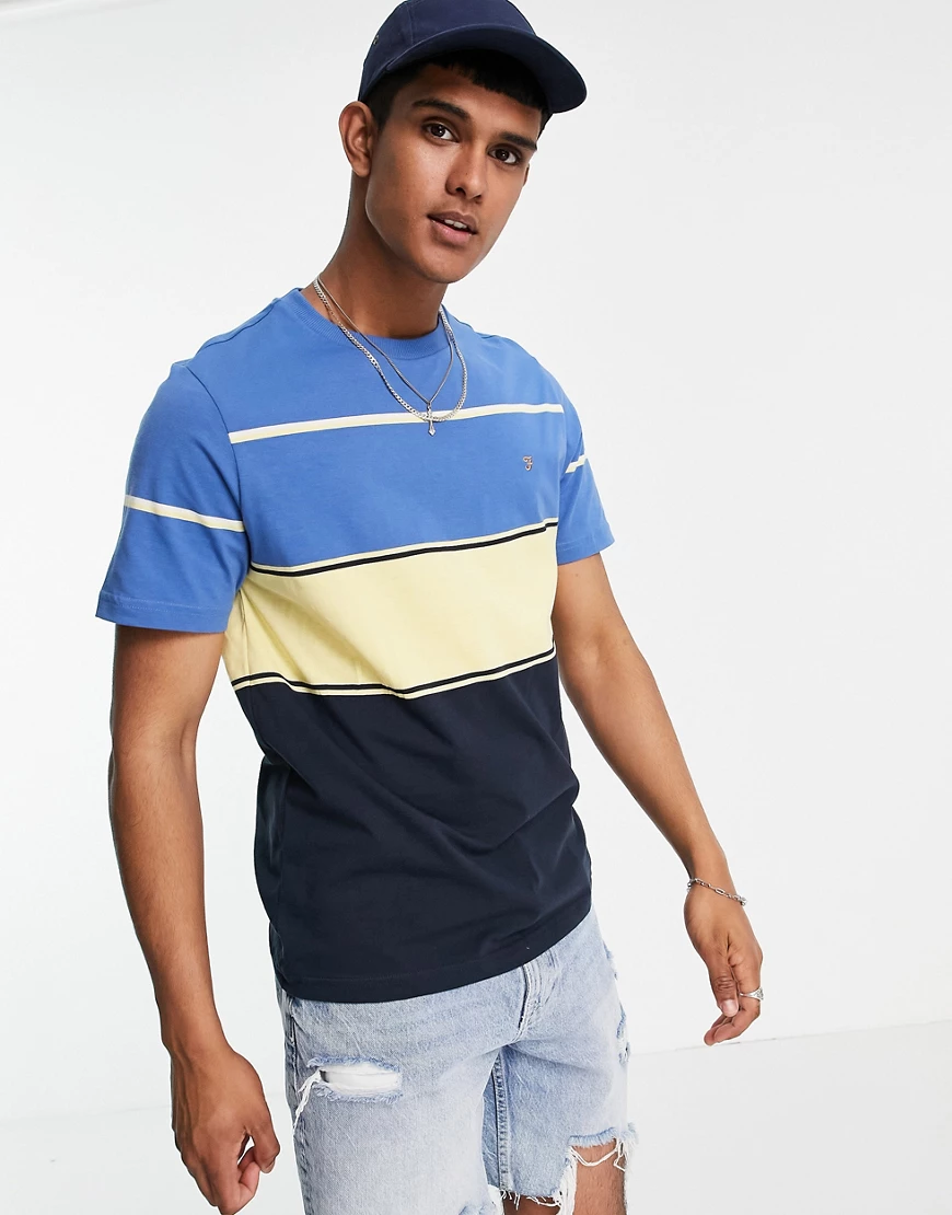 Farah – Lauderdale – T-Shirt aus Bio-Baumwolle mit Bahnendetail in Blau günstig online kaufen