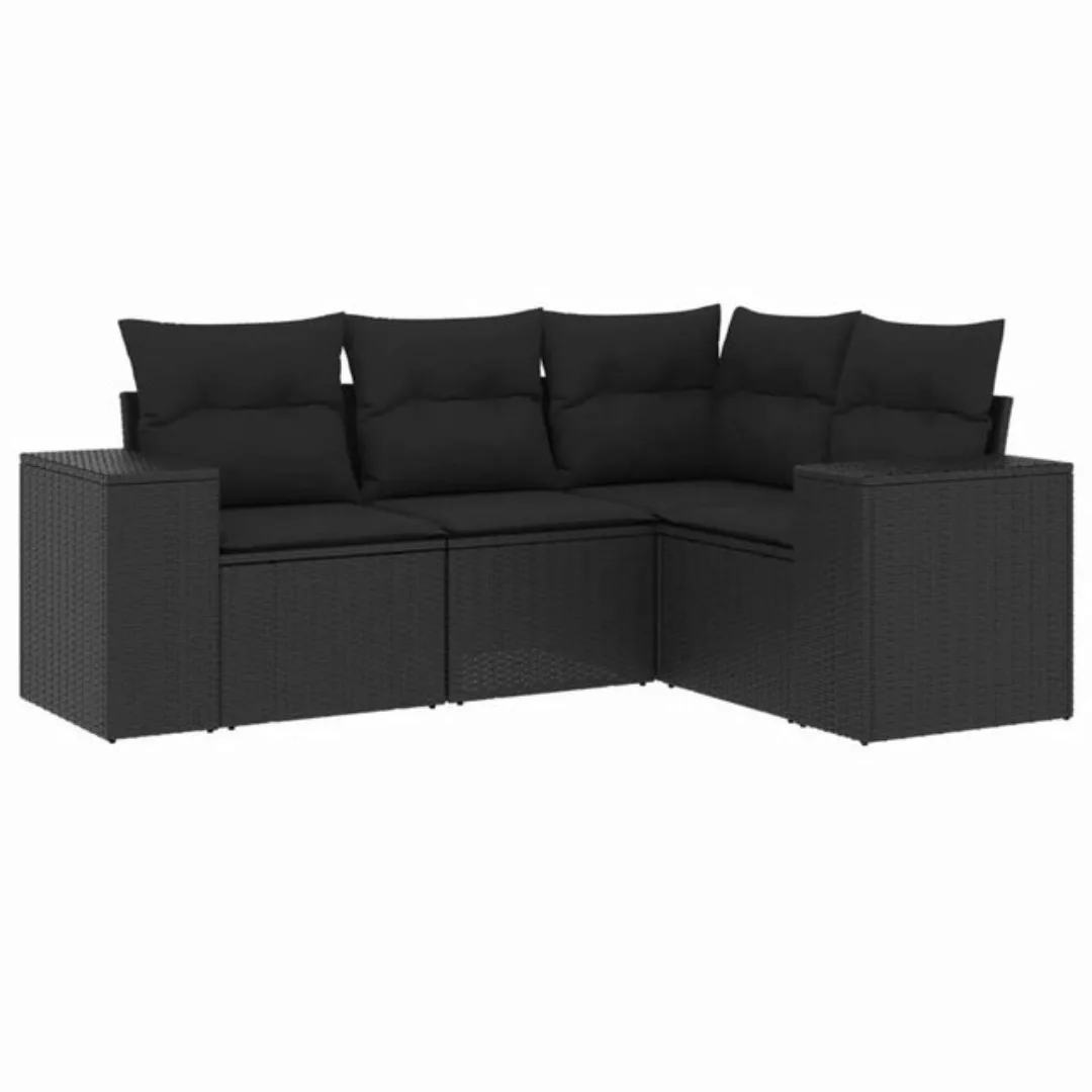 vidaXL Sofaelement 4-tlg. Garten-Sofagarnitur mit Kissen Schwarz Poly Ratta günstig online kaufen