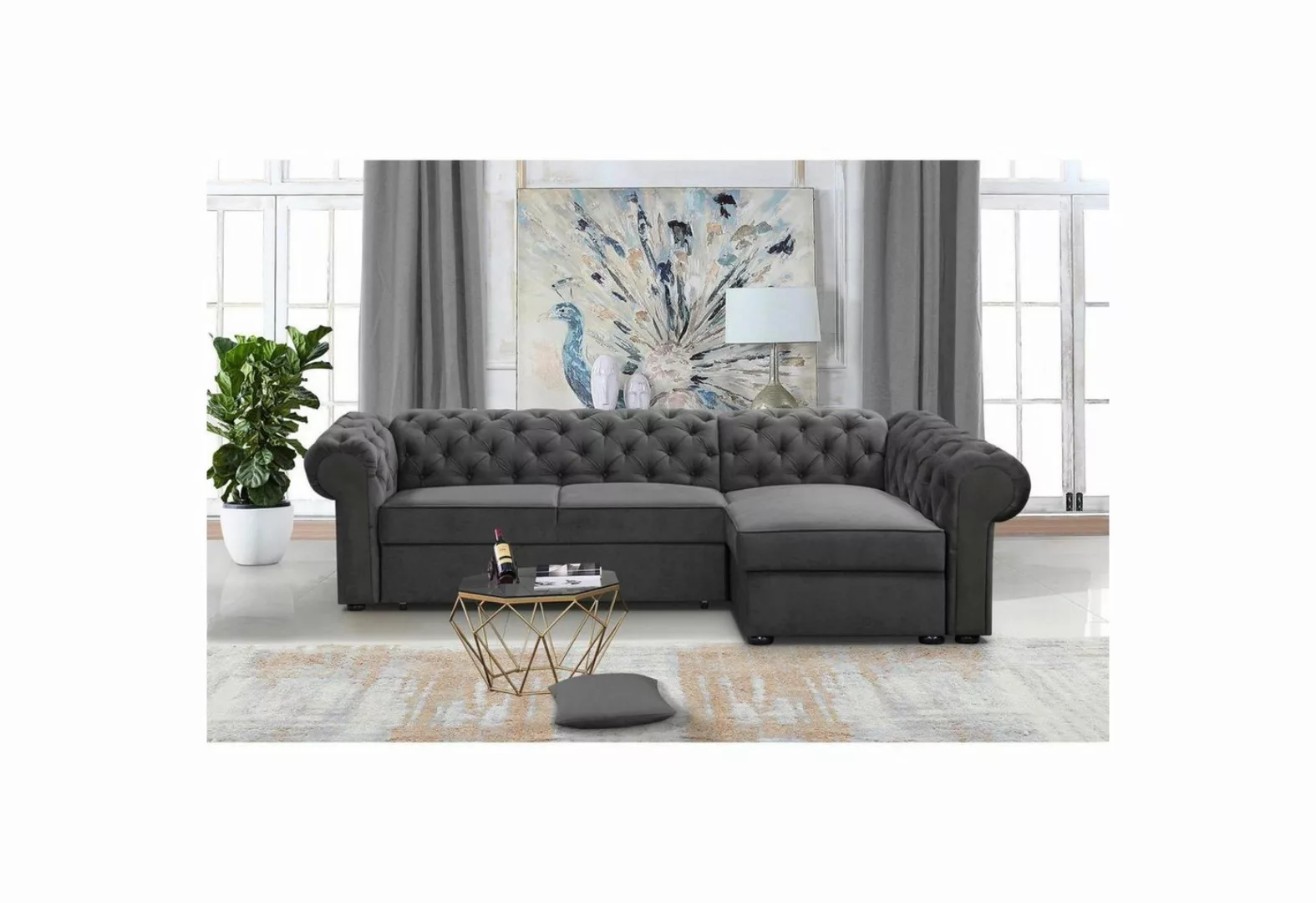 Beautysofa Polsterecke Chester, L-Form Ecksofa aus Velour, Ottomane rechts günstig online kaufen