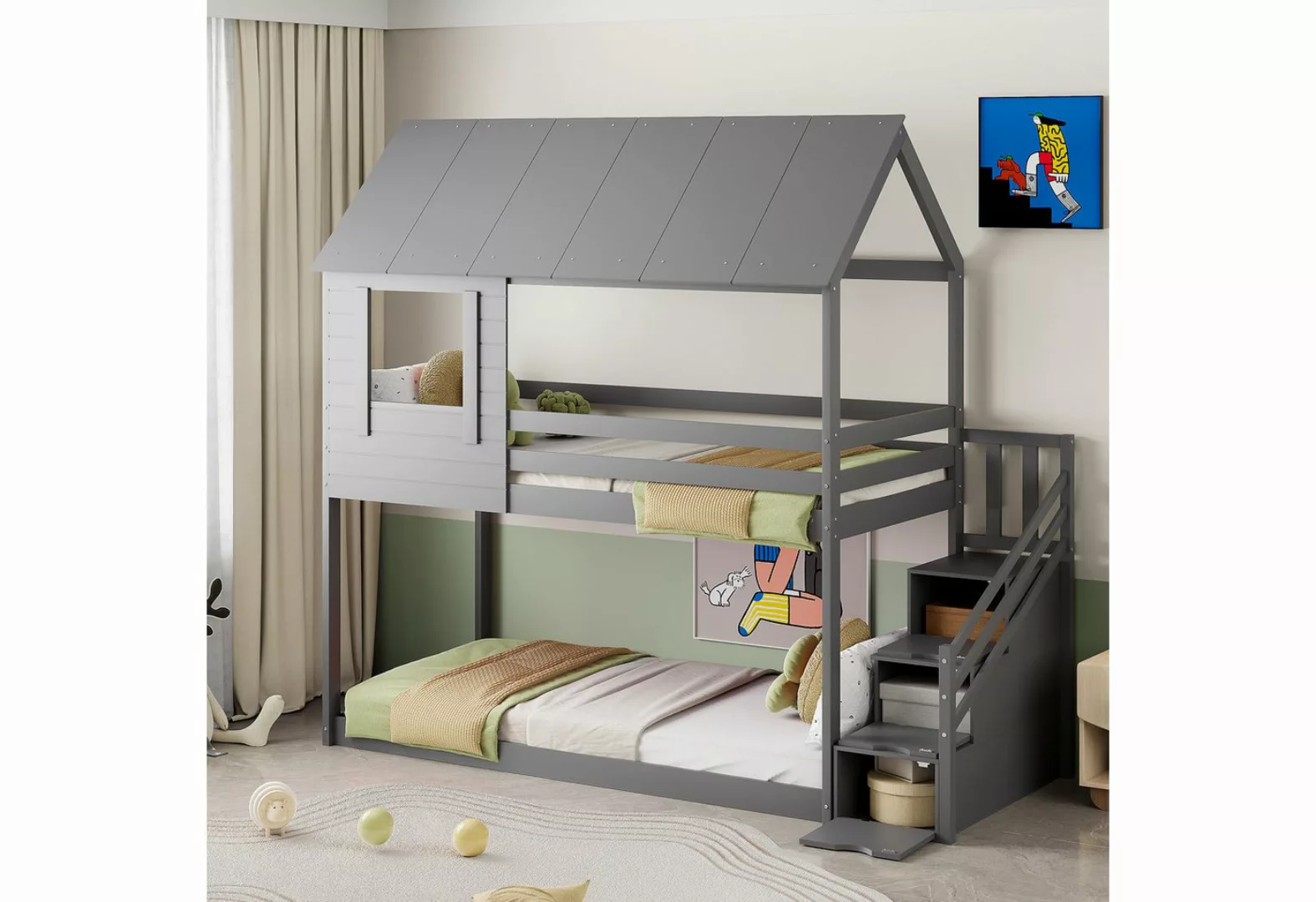 Odikalo Etagenbett Kinderbett 90X200cm,Sicherheitstreppe mit Ablagefächern günstig online kaufen