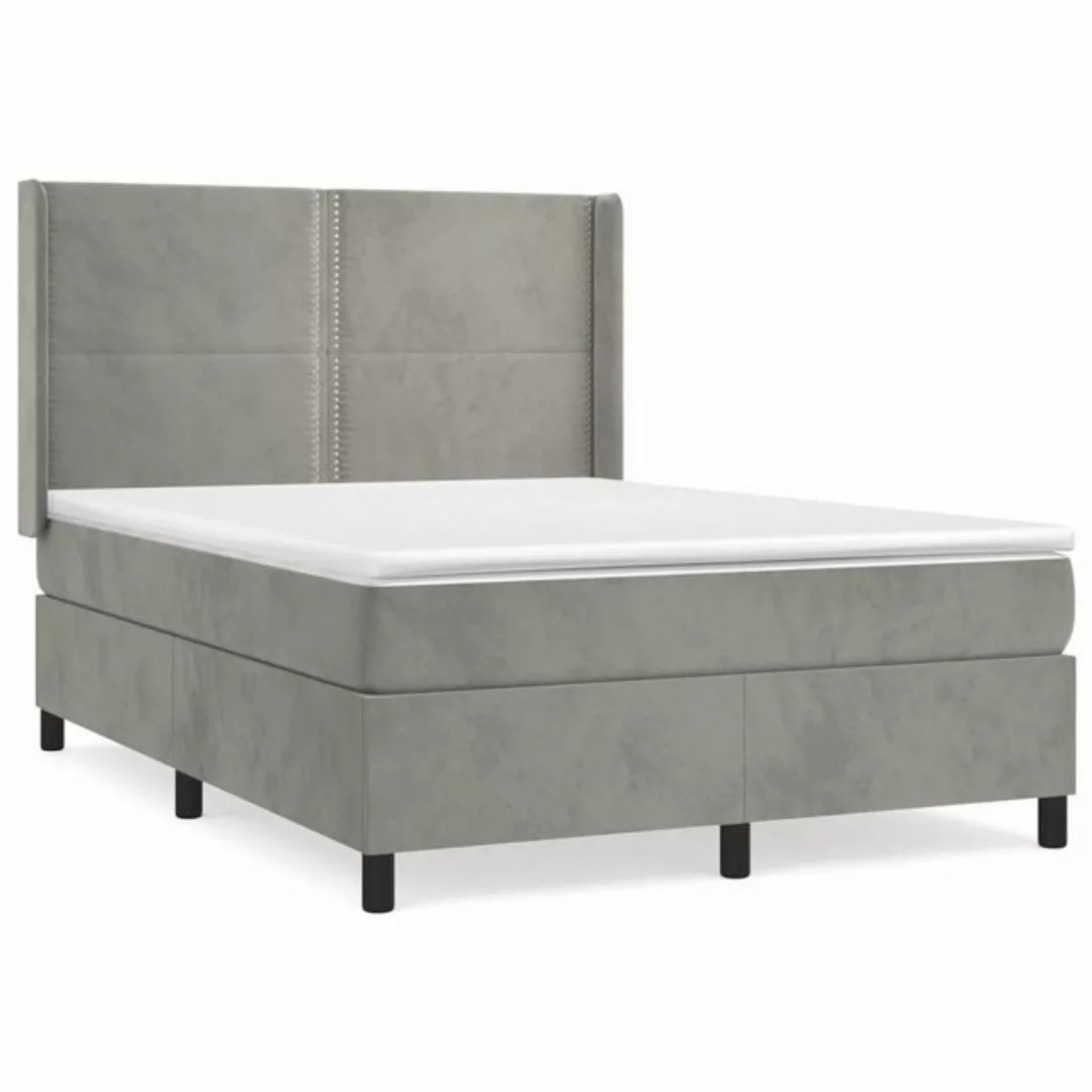 vidaXL Boxspringbett Boxspringbett mit Matratze Hellgrau 140x190 cm Samt Be günstig online kaufen