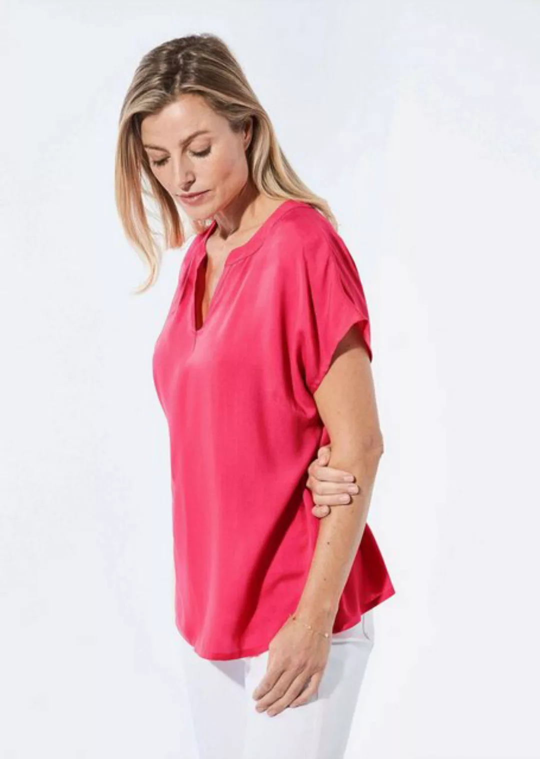 GOLDNER Schlupfbluse Kurzgröße: Bluse mit Tunika Ausschnitt günstig online kaufen