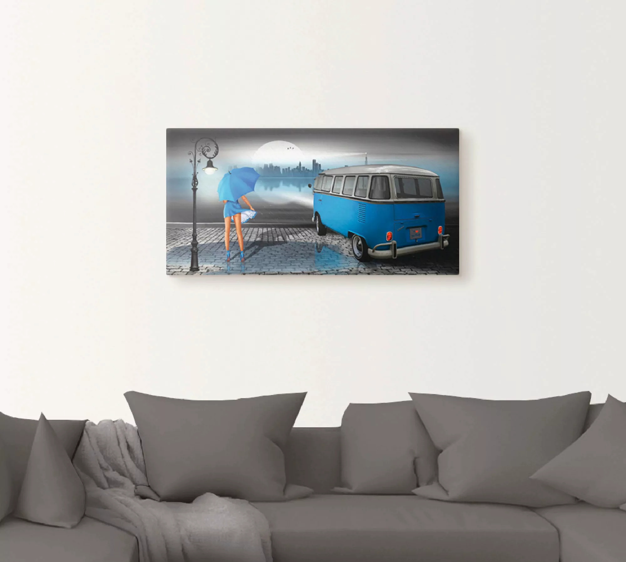 Artland Wandbild "Regennacht in Blau mit Bulli T1", Auto, (1 St.), als Lein günstig online kaufen