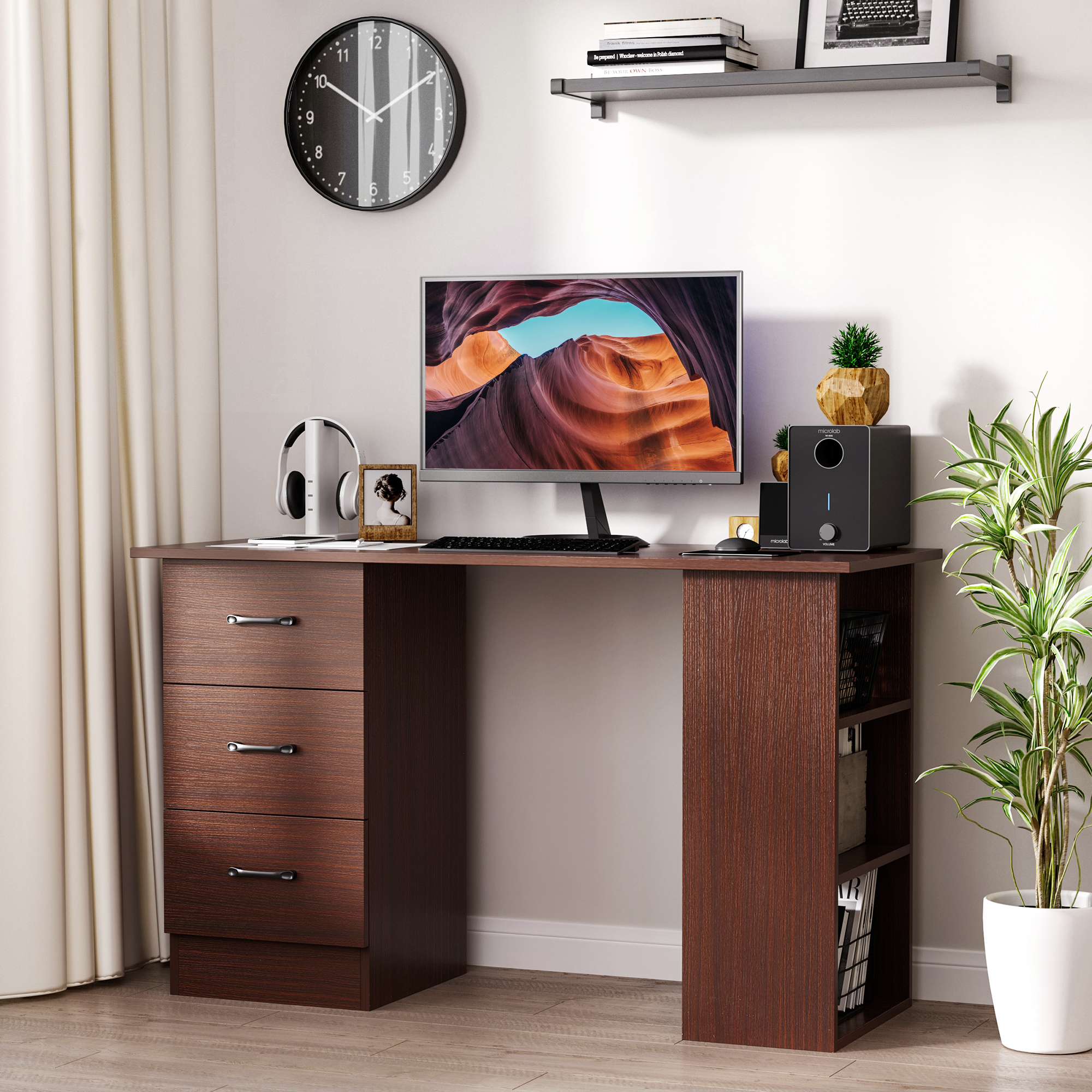 HOMCOM Schreibtisch Büro mit 3 Schubladen und 3 umkehrbaren Regalen, 120 cm günstig online kaufen