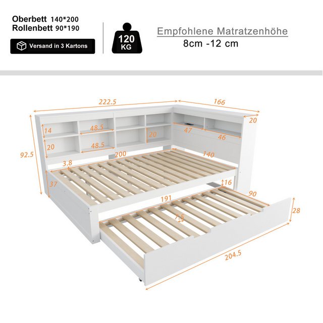 HAUSS SPOLE Schlafsofa 140x200 mit ausziehbarem Bett, USB-Steckdose und Abl günstig online kaufen