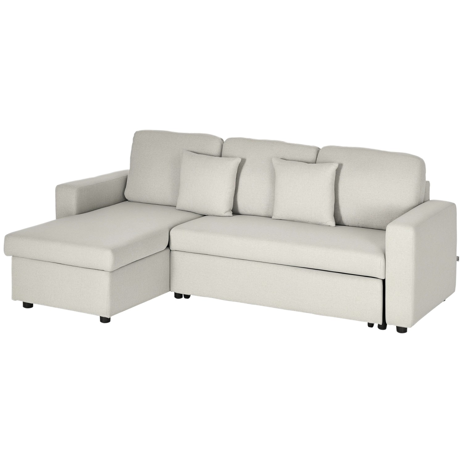 HOMCOM Ecksofa Leinen Eukalyptusholz 225L x 140B x 88H cm Cremeweiß günstig online kaufen