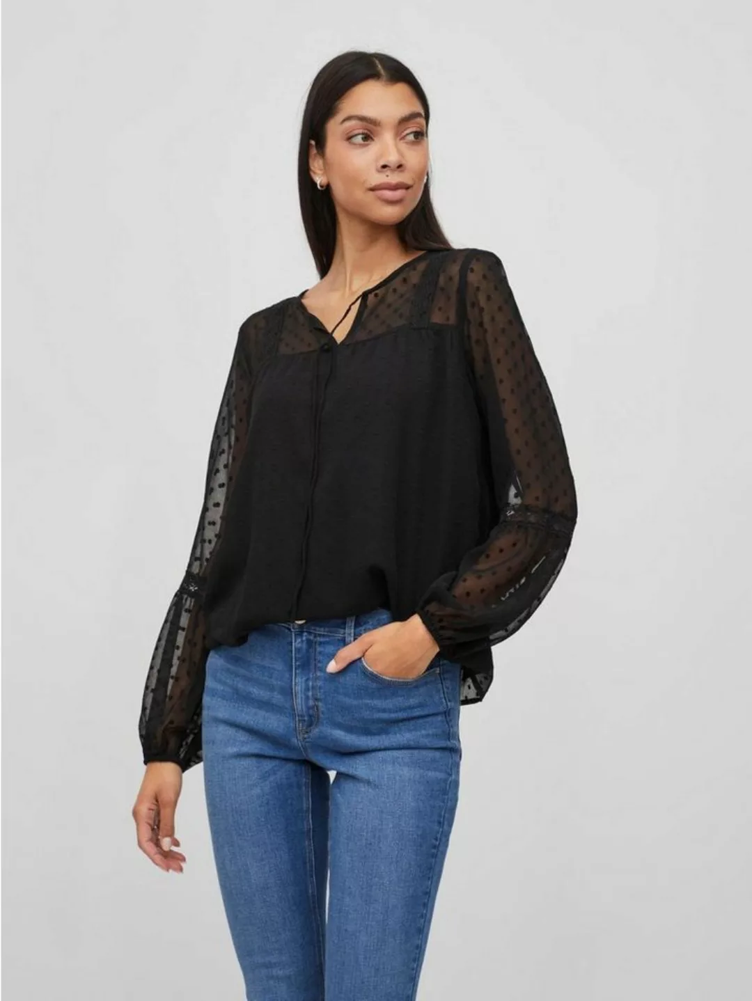 Vila Blusenshirt Lockere Mesh Bluse Shirt Langarm Oberteil VIELLETTE 6083 i günstig online kaufen