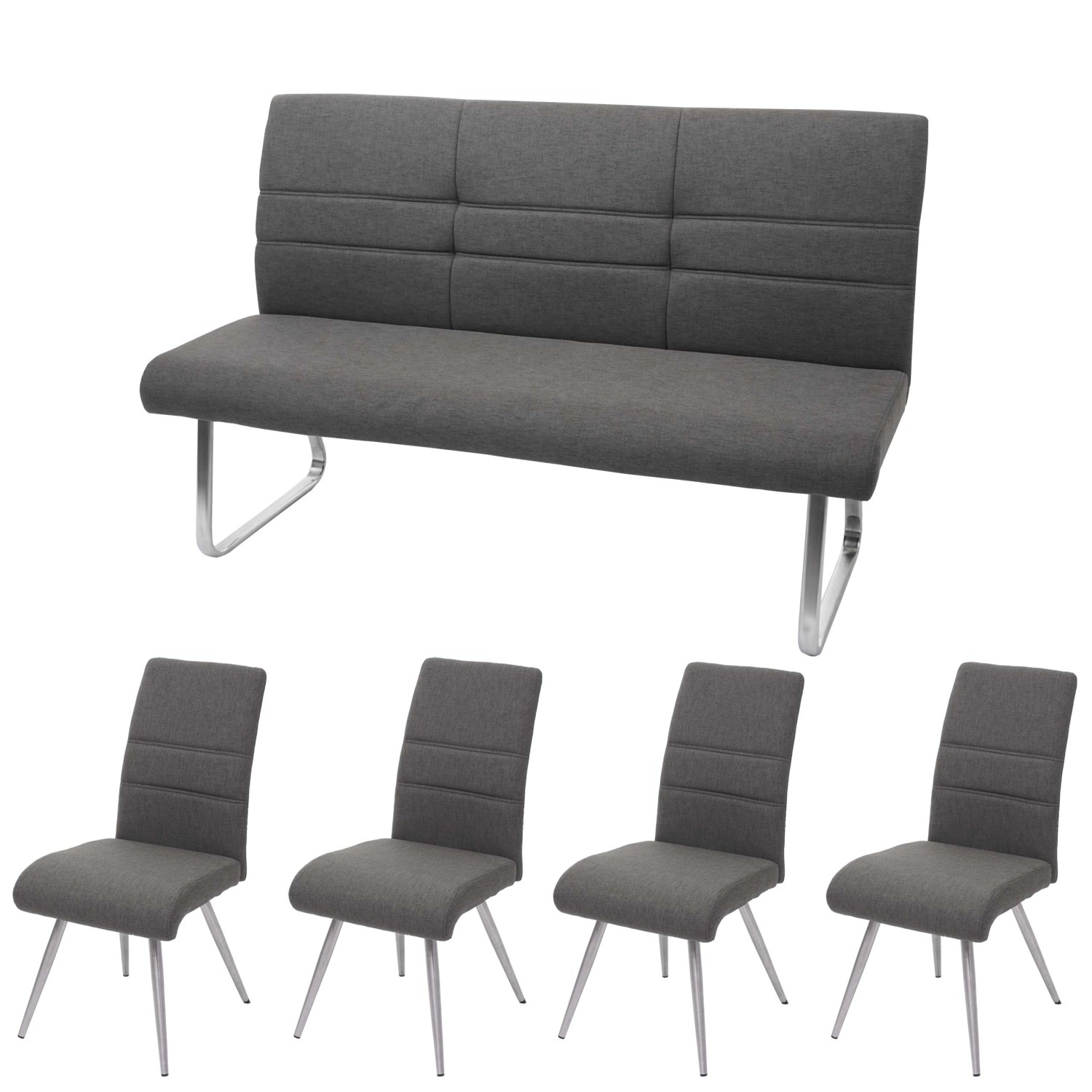 MCW Esszimmer-Set G54 5-teilig Grau-Braun Bank 180cm günstig online kaufen