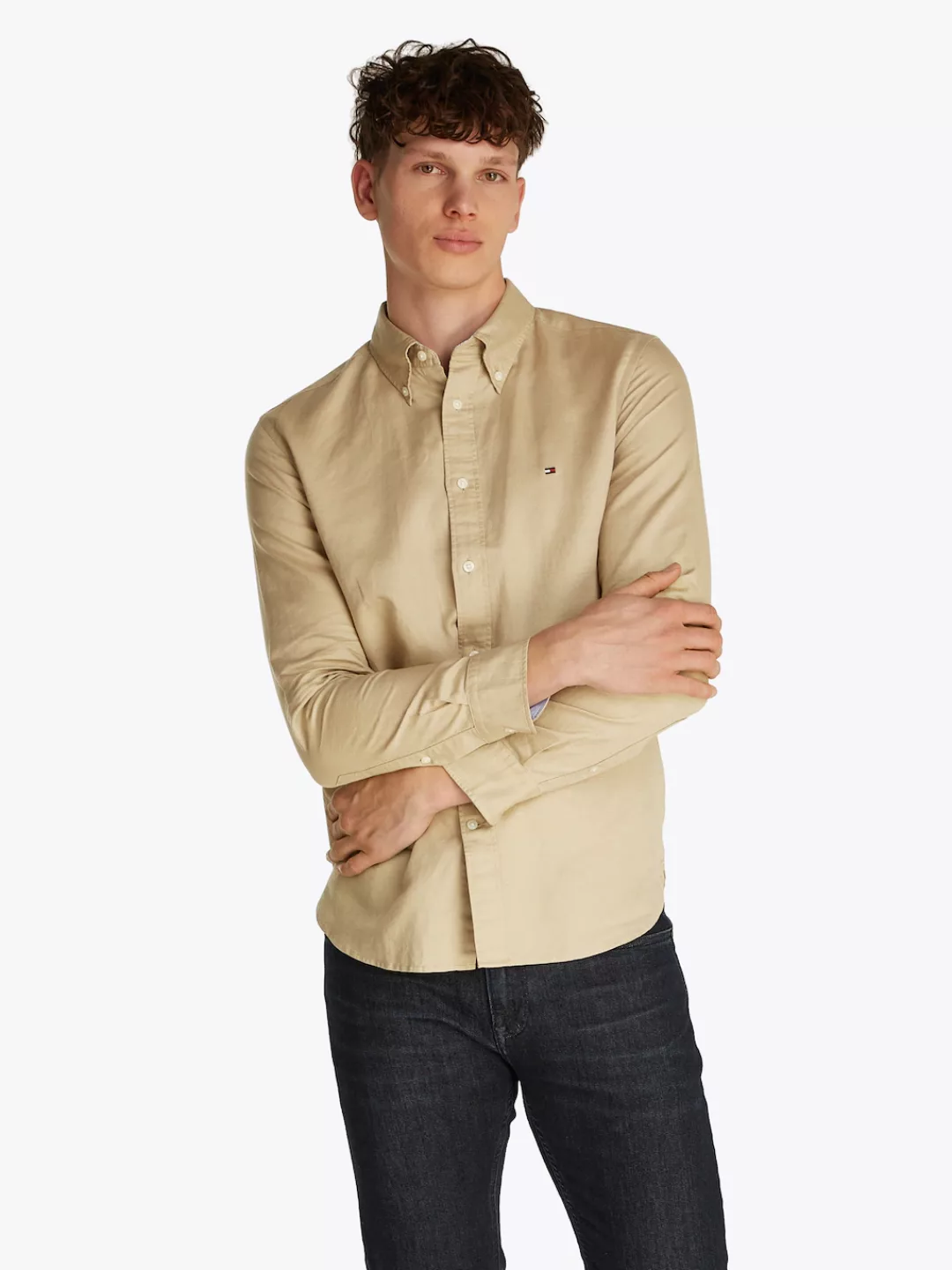 Tommy Hilfiger Langarmhemd "LINEN BLEND SOLID RF SHIRT", mit Button-down-Kr günstig online kaufen