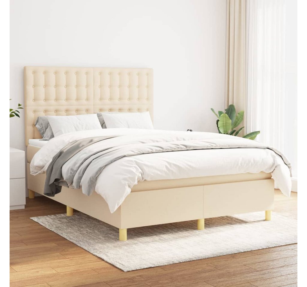 vidaXL Boxspringbett Boxspringbett mit Matratze Creme 140x190 cm Stoff Bett günstig online kaufen