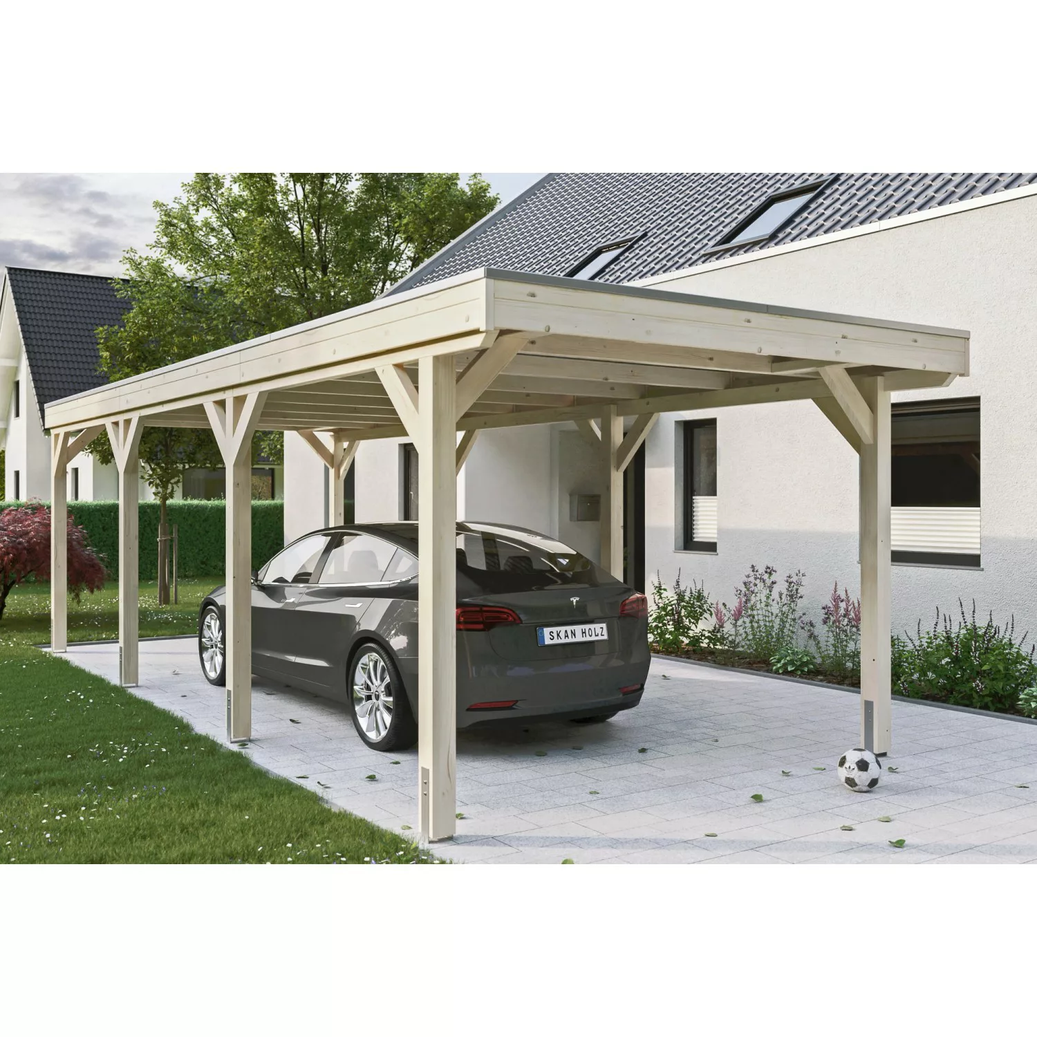 Skan Holz Carport Grunewald 321 cm x 796 cm mit EPDM-Dach Natur günstig online kaufen