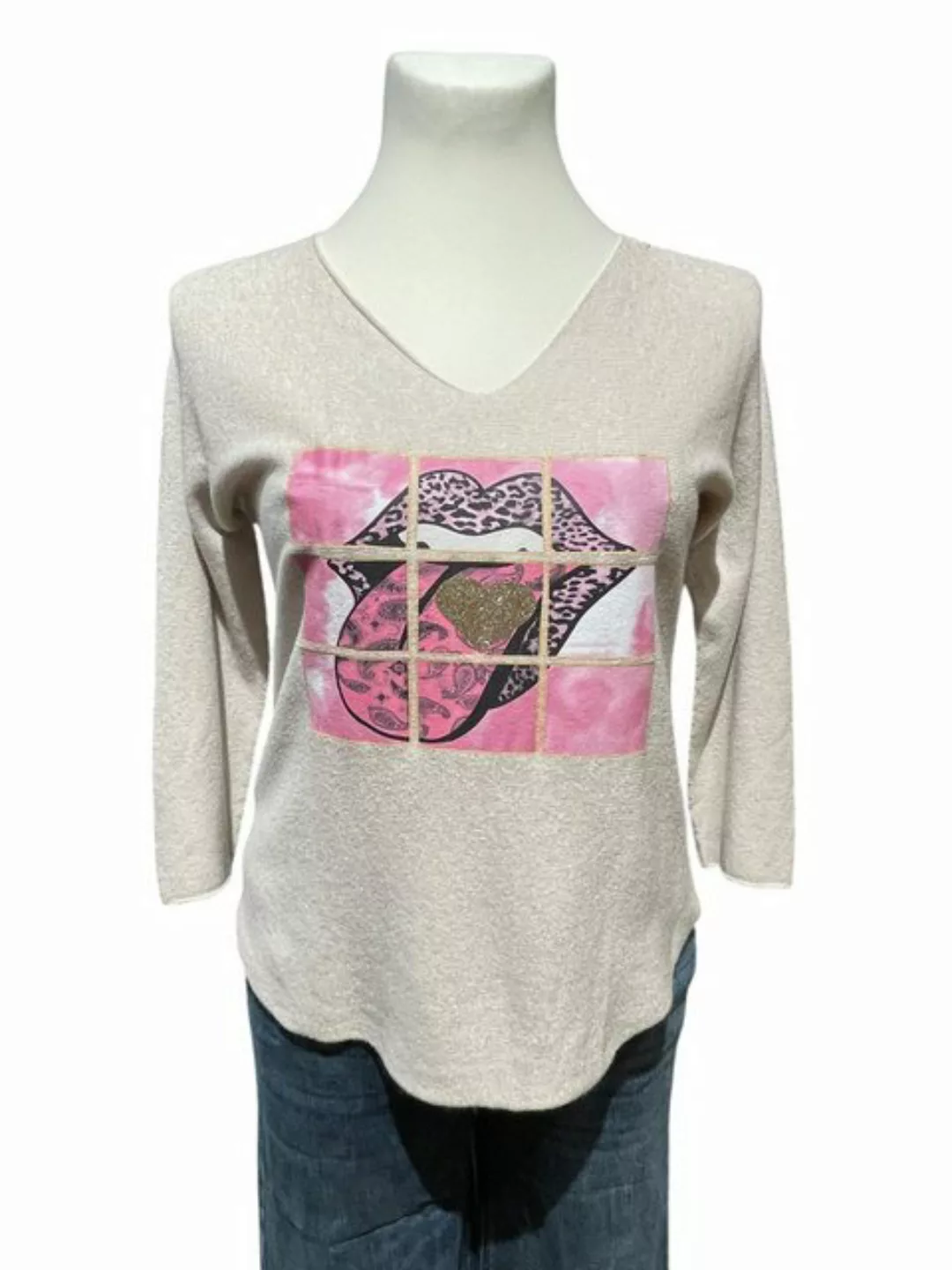 Fashion and Sports Strickpullover K4-7 Pullover mit Glitzer Print Zunge günstig online kaufen