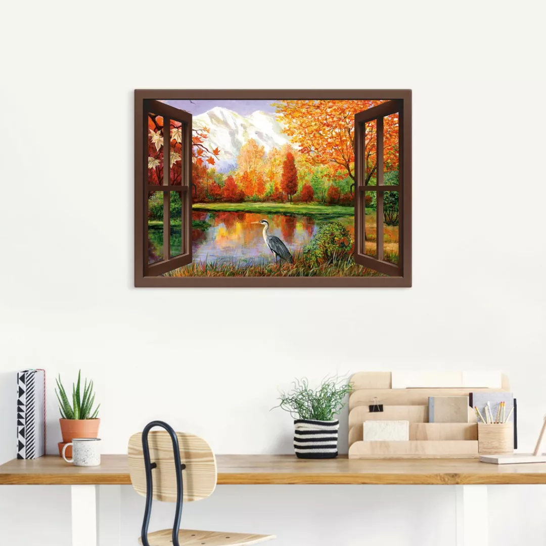 Artland Wandbild "Herbst am See Ausblick", Fensterblick, (1 St.), als Leinw günstig online kaufen