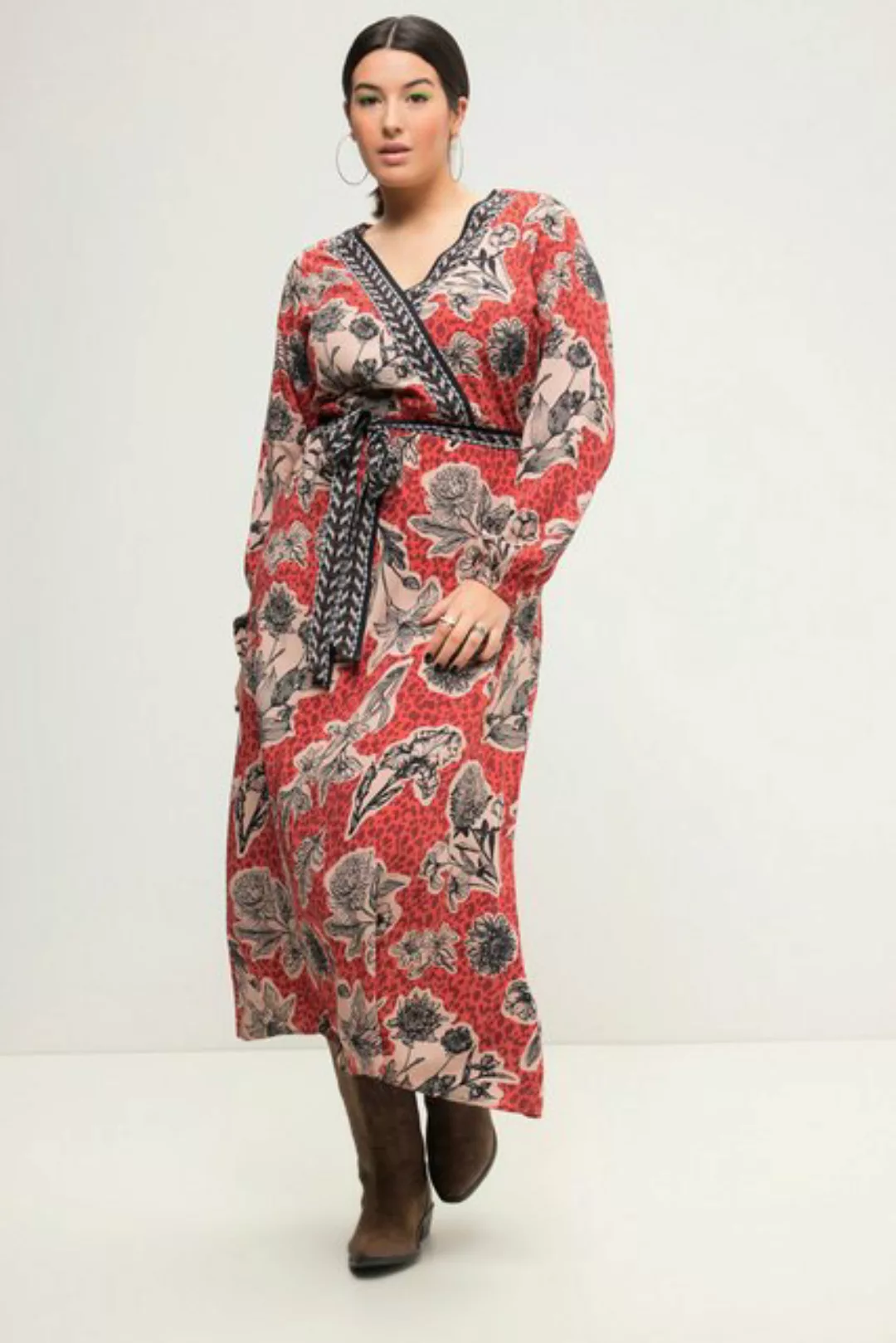 Studio Untold Sommerkleid Maxikleid A-Line Flowerprint V-Ausschnitt Langarm günstig online kaufen