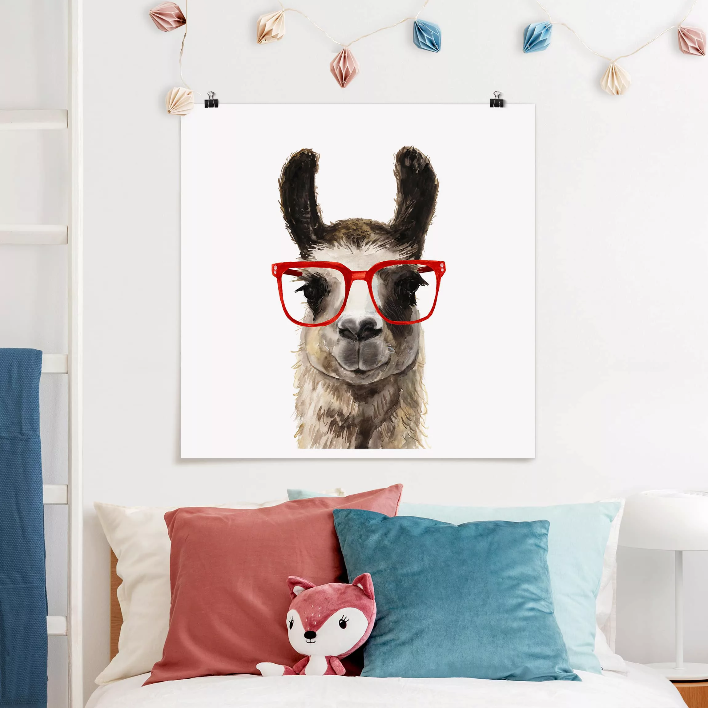 Poster Tiere - Quadrat Hippes Lama mit Brille II günstig online kaufen