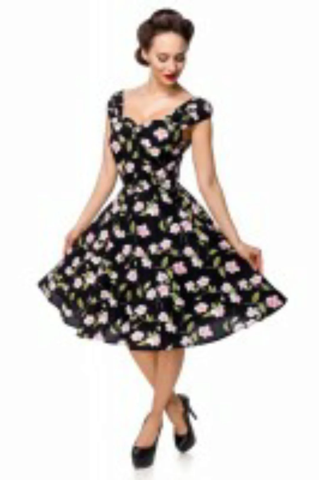 Retrokleid mit Tellerrock und rosafarbenen Blumen günstig online kaufen