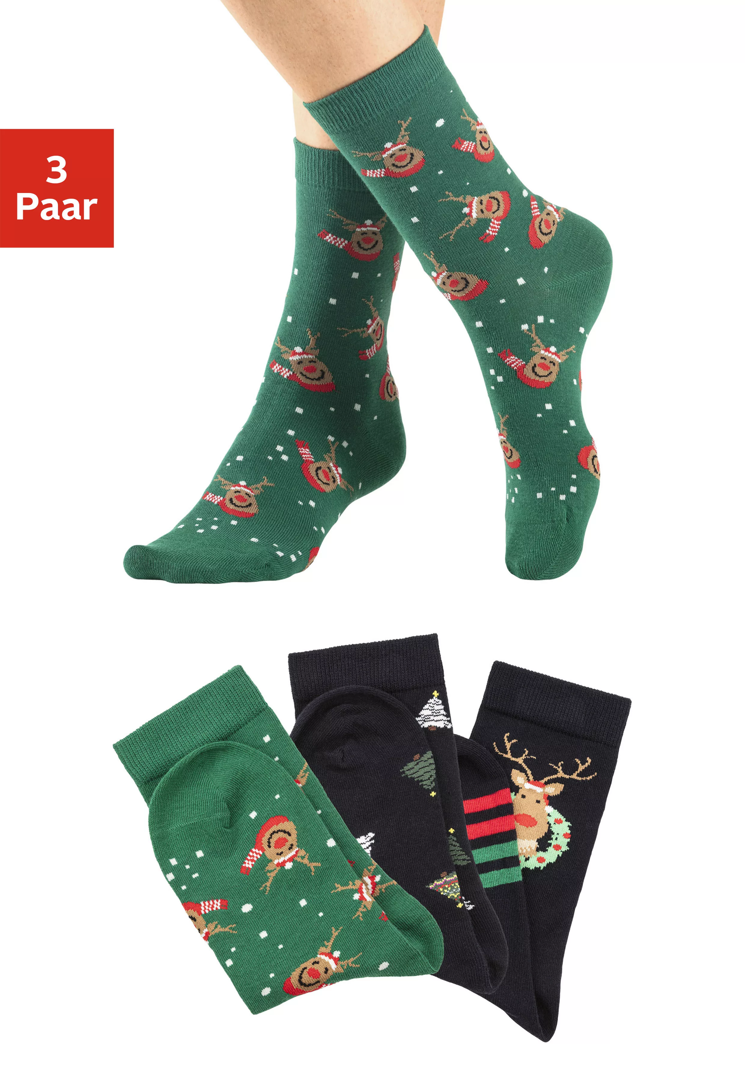 H.I.S Basicsocken "Weihnachtssocken", (Packung, 3 Paar), mit weihnachtliche günstig online kaufen