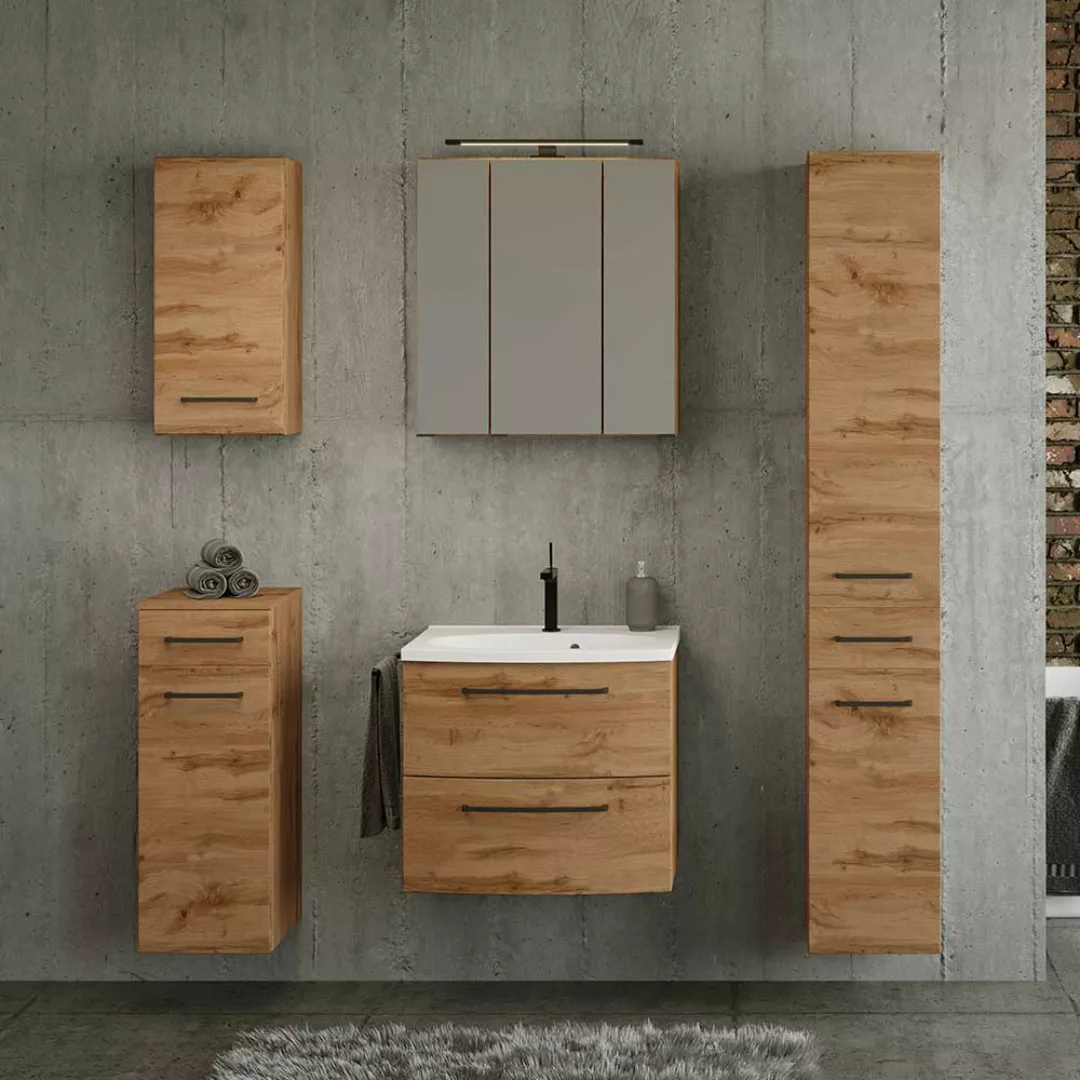 Landhaus Badmöbel mit Waschbecken 60 cm Spiegelschrank (fünfteilig) günstig online kaufen