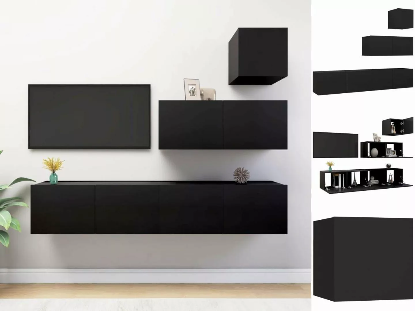 vidaXL TV-Schrank 4-tlg TV-Schrank-Set Schwarz Spanplatte TV-Konsole für Fe günstig online kaufen