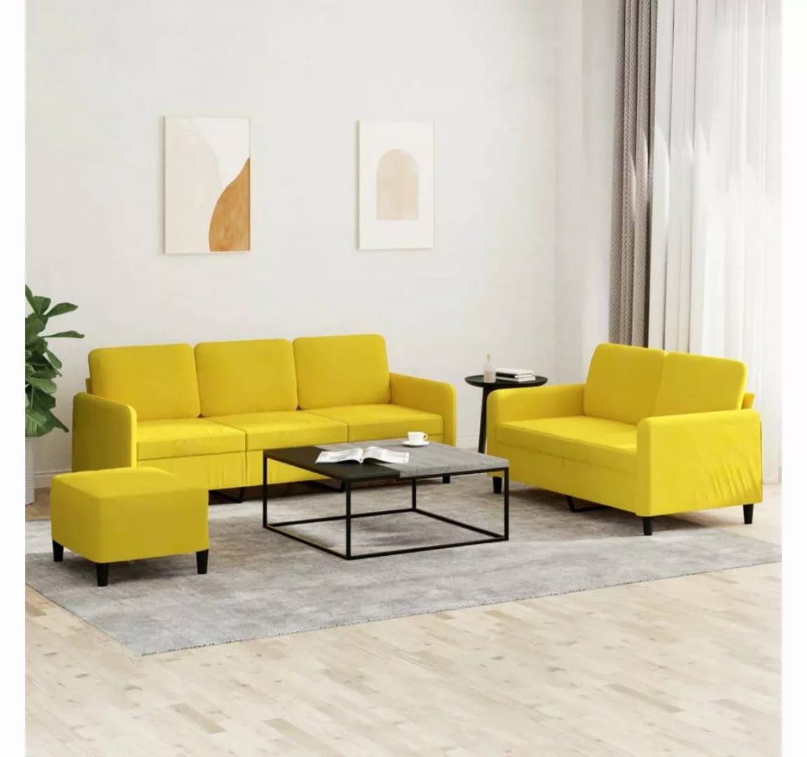 vidaXL Sofa Sofagarnitur Set mit Kissen Samt, 3-tlg., Gelb günstig online kaufen