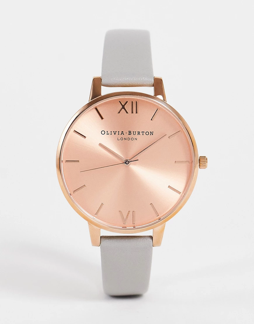 Olivia Burton – Armbanduhr in Grau und Roségold mit übergroßem Zifferblatt- günstig online kaufen